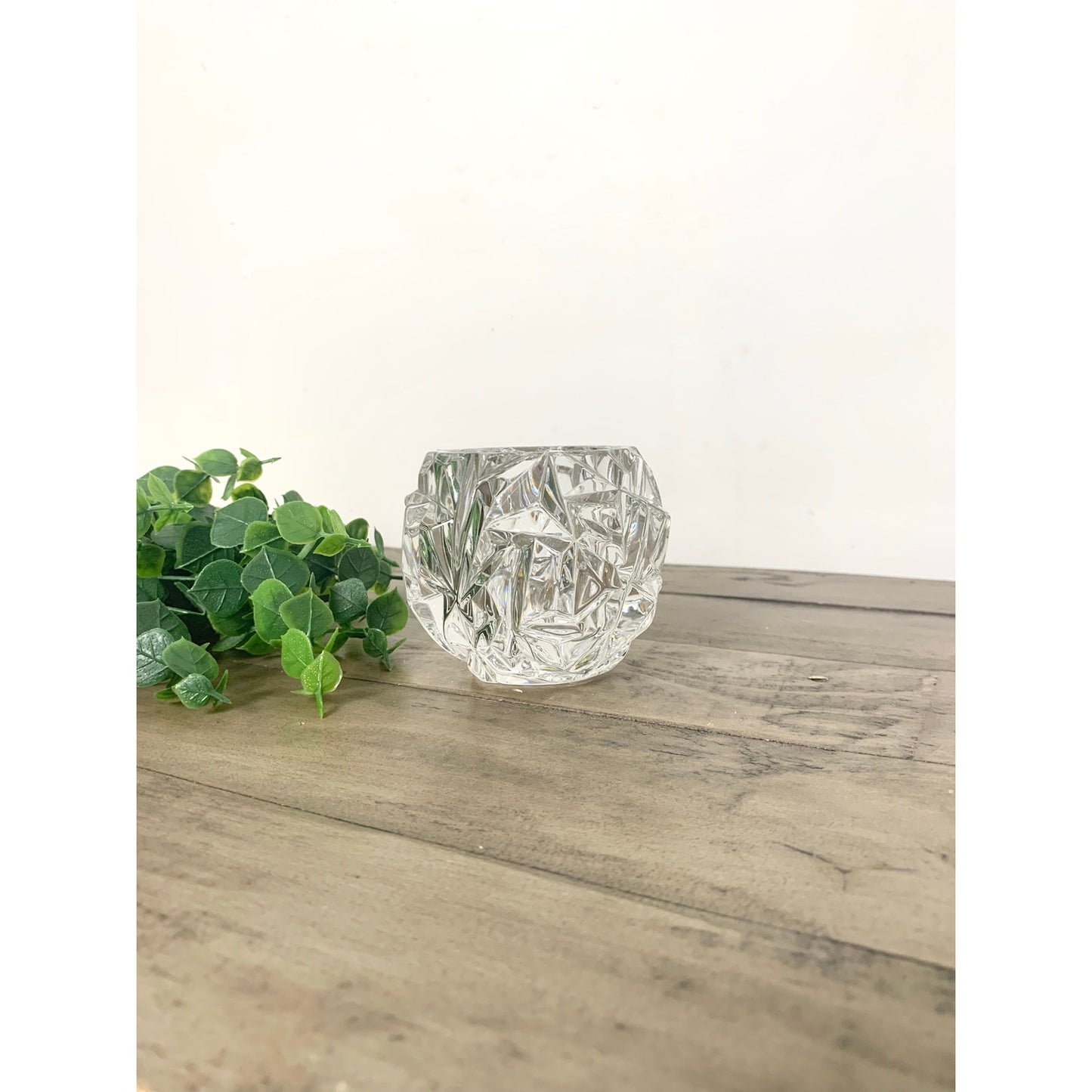 Tiffany & Co. Crystal Faceted Candle Votive Holder – Signed Clear Rock Cut Glass