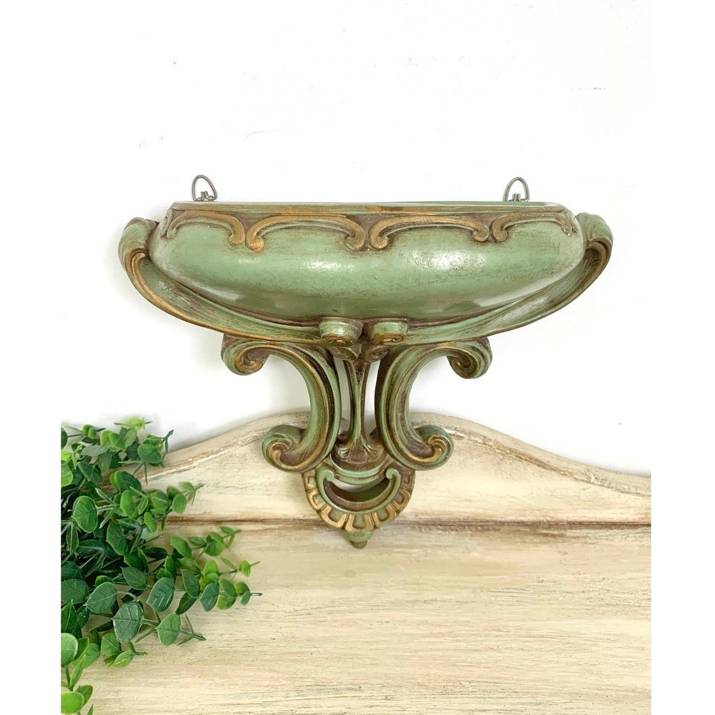 Vintage Wall Pocket Shelf Universal Statuary 1957 Green Gold Hollywood Regency
