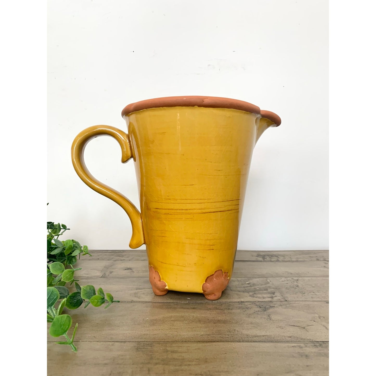 Vintage Tapestry by Nanette Vacher Floral Pitcher Pottery Vase Hand Painted Terracotta