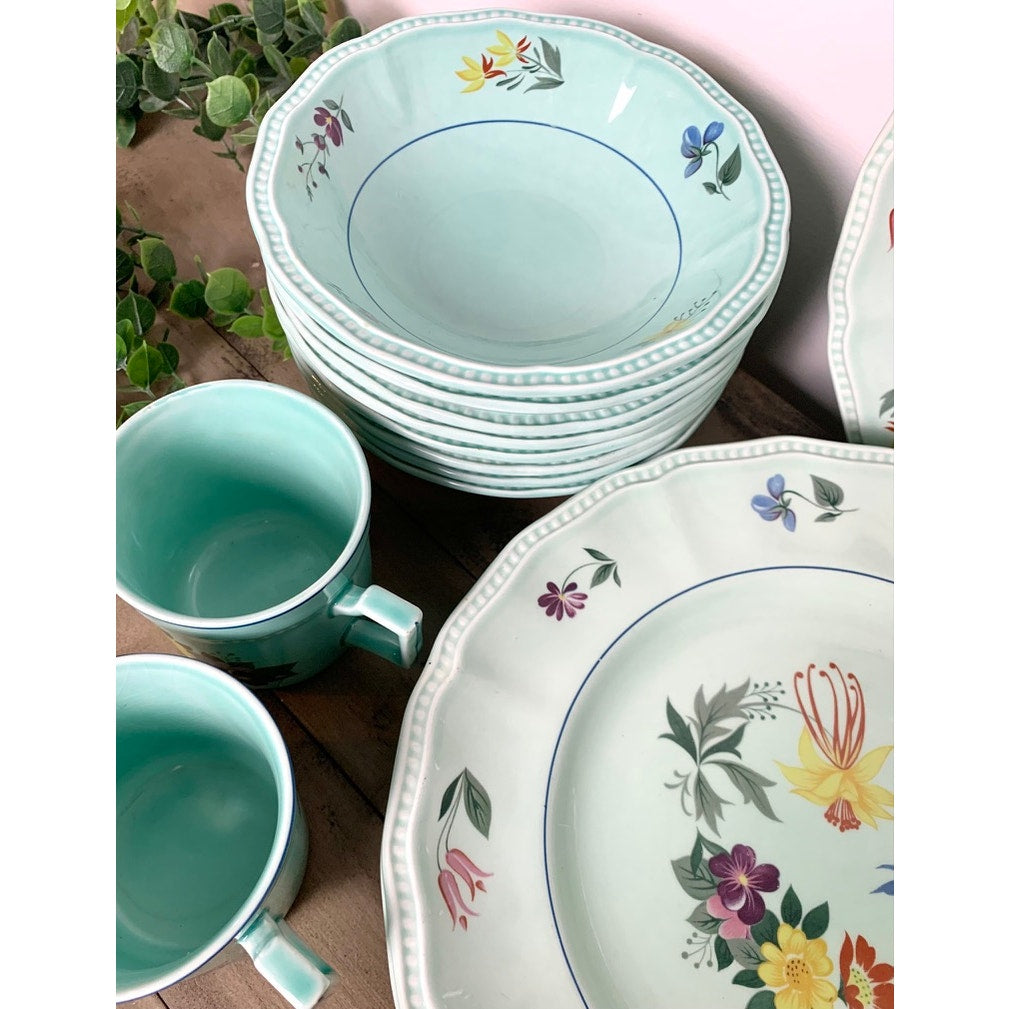 Vintage Kensington Staffordshire Ironstone Dish Set Provincial Pattern England Floral Dinnerware