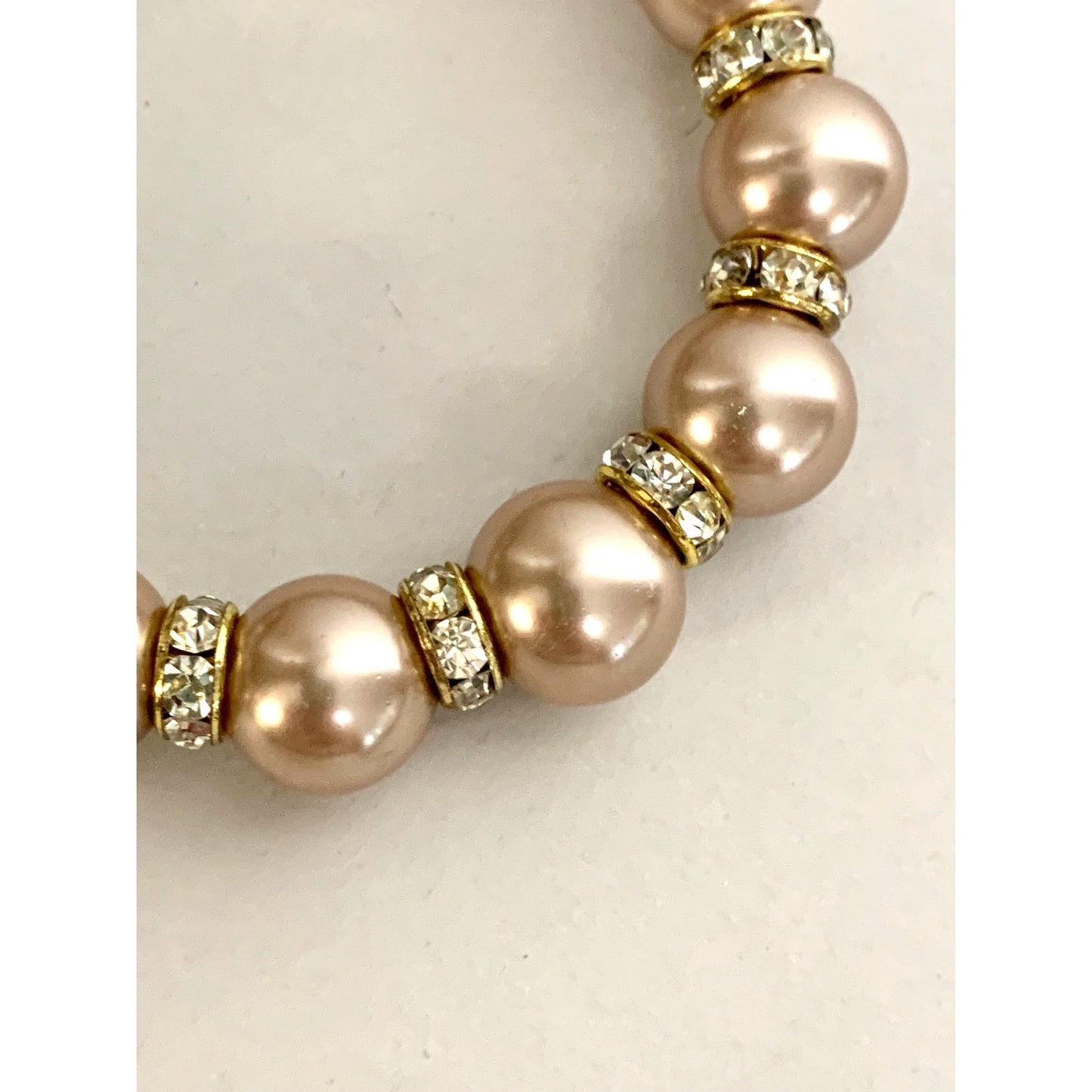 Blush Faux Pearl Stretch Beaded Bracelet Rhinestone Spacer Elegant Feminine
