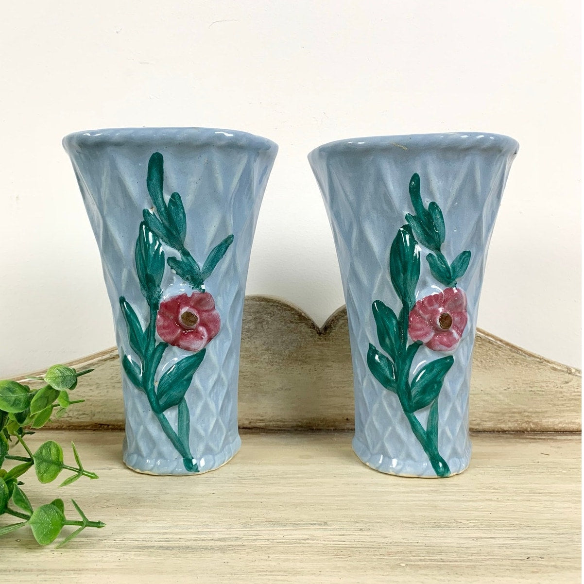 Vintage Morton Pottery Wall Pockets Ceramic Pair Mid Century Wall Planters Vases