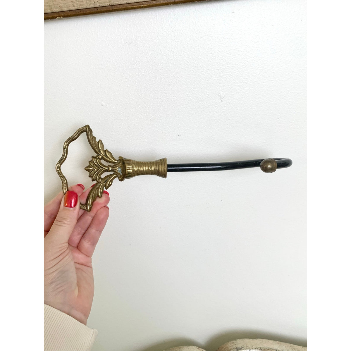 Vintage Brass Curtain Tieback Hook Ornate Black Metal Drapery Holdback Wall Mount