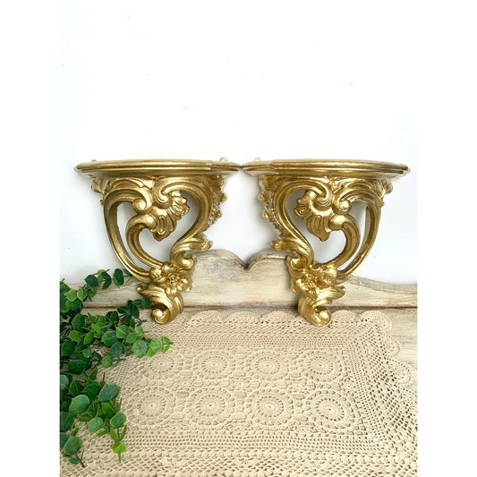Vintage Syroco Gold Wall Shelves Set of 2 Hollywood Regency Ornate Wall Decor
