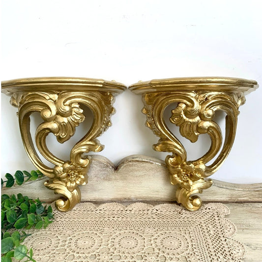 Vintage Syroco Gold Wall Shelves Set of 2 Hollywood Regency Ornate Wall Decor