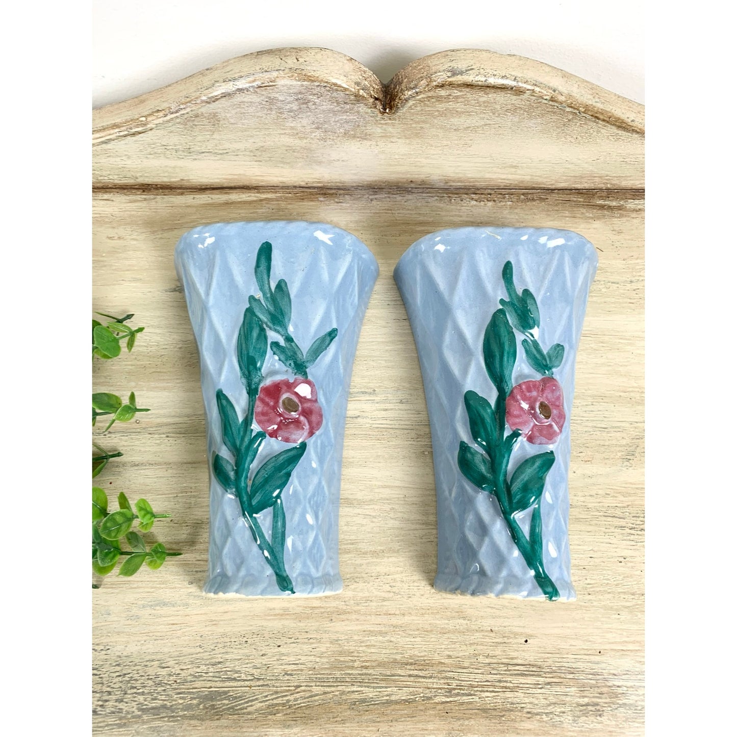 Vintage Morton Pottery Wall Pockets Ceramic Pair Mid Century Wall Planters Vases
