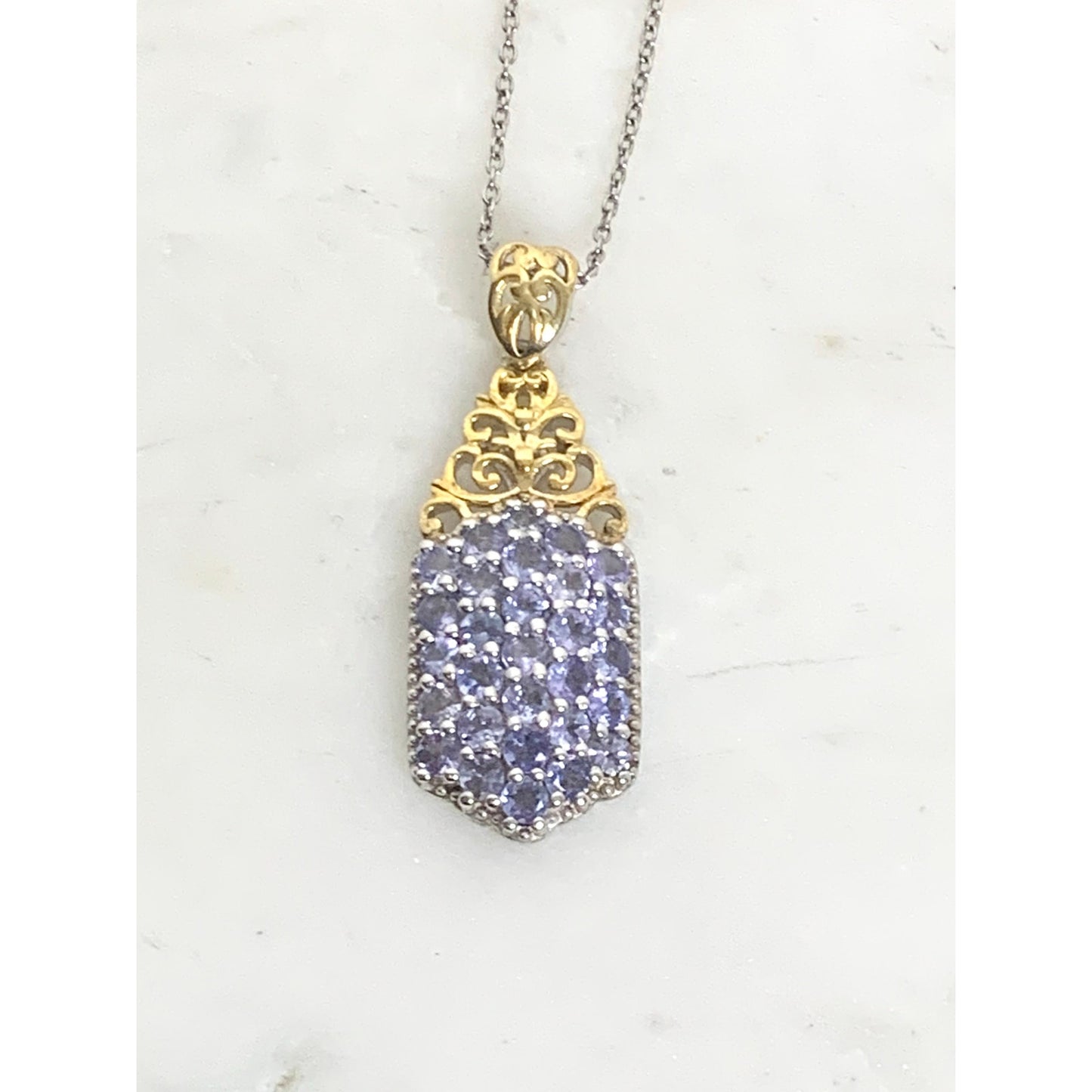 Sterling Silver Tanzanite Pendant Necklace with Gold Filigree Accent, STS 925