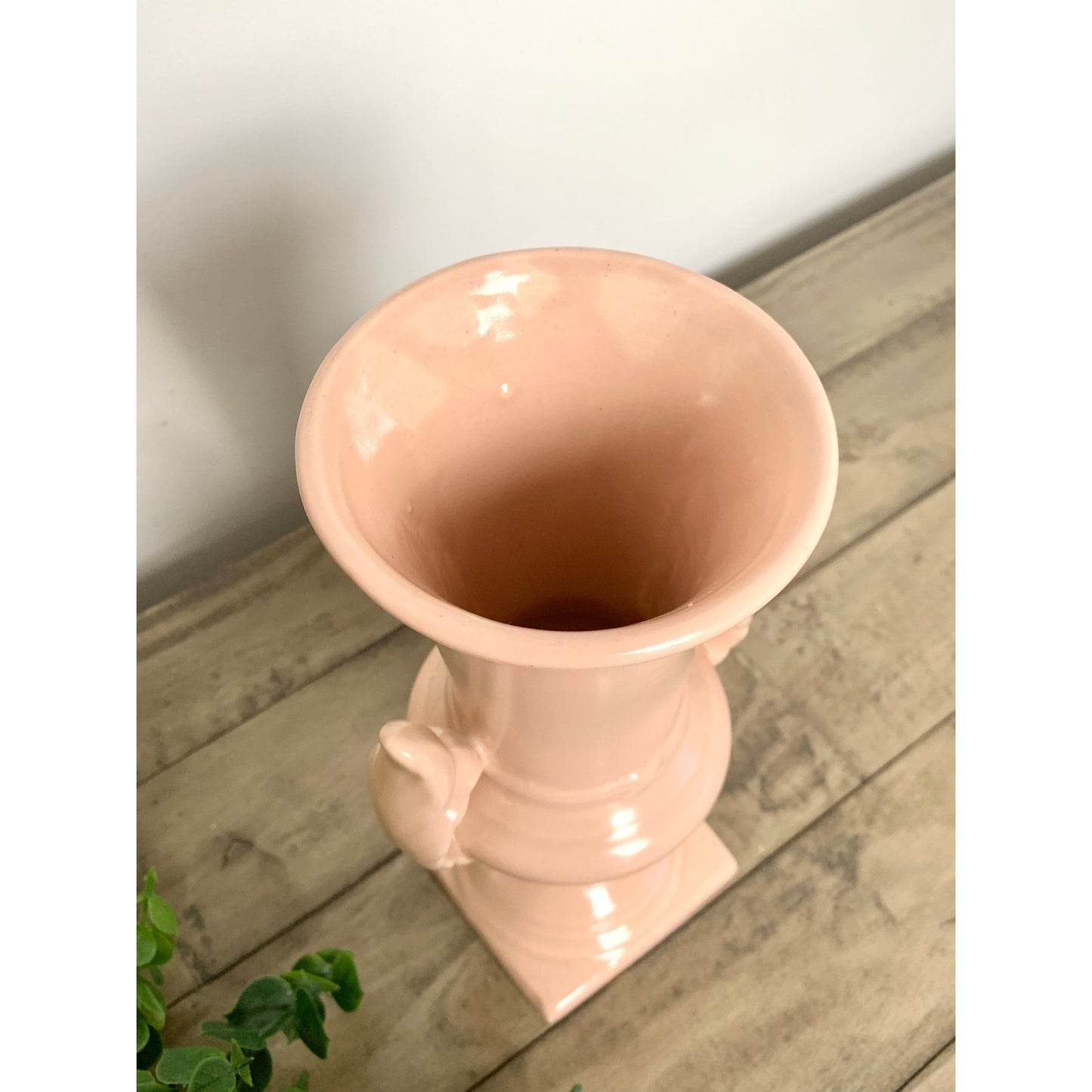 Vintage Royal Haeger Blush Pink Vase with Handles Mid Century Ceramic Pedestal Urn