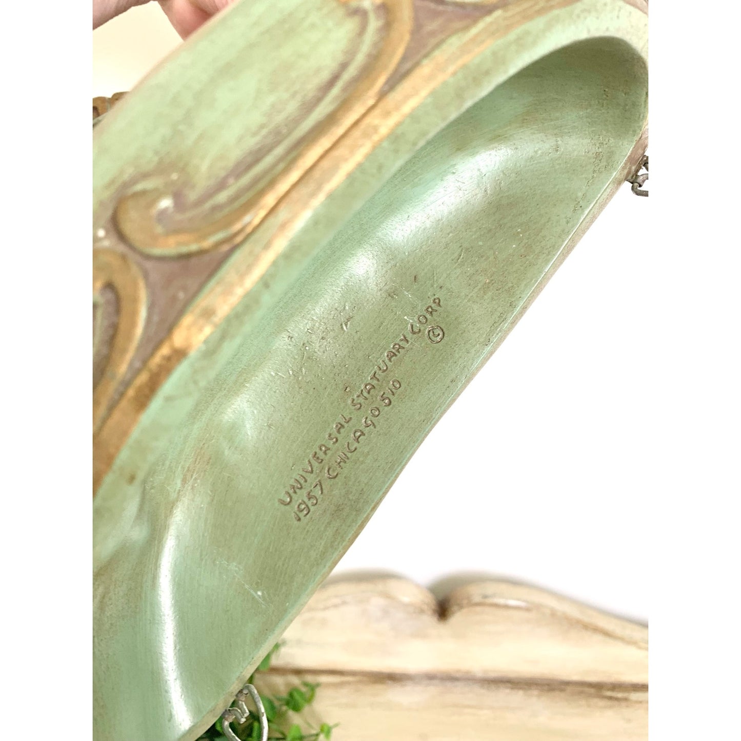 Vintage Wall Pocket Shelf Universal Statuary 1957 Green Gold Hollywood Regency