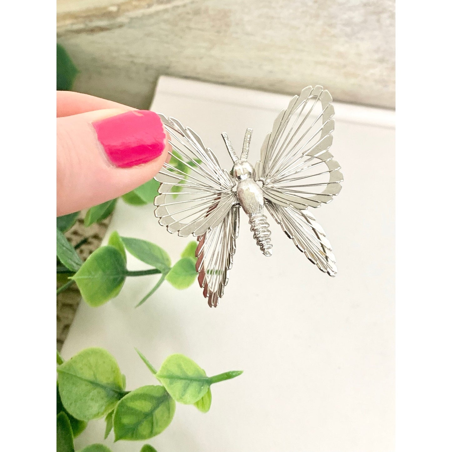 Vintage Monet Butterfly Brooch Silvertone Filigree Wing Pin Signed Statement Nature Jewelry