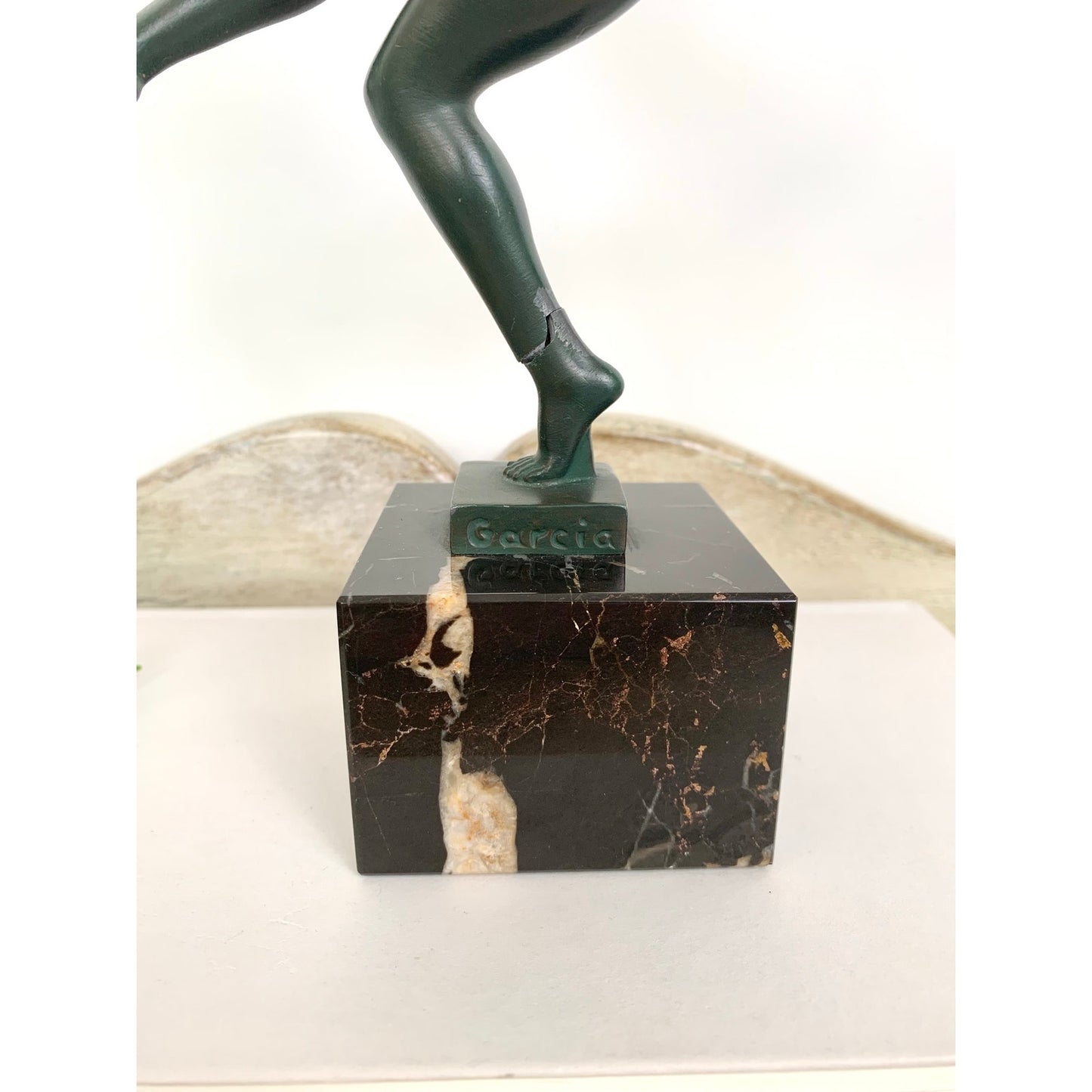 Vintage French Art Deco Garcia Dancer Sculpture Le Verrier Figural Statue Marble Base