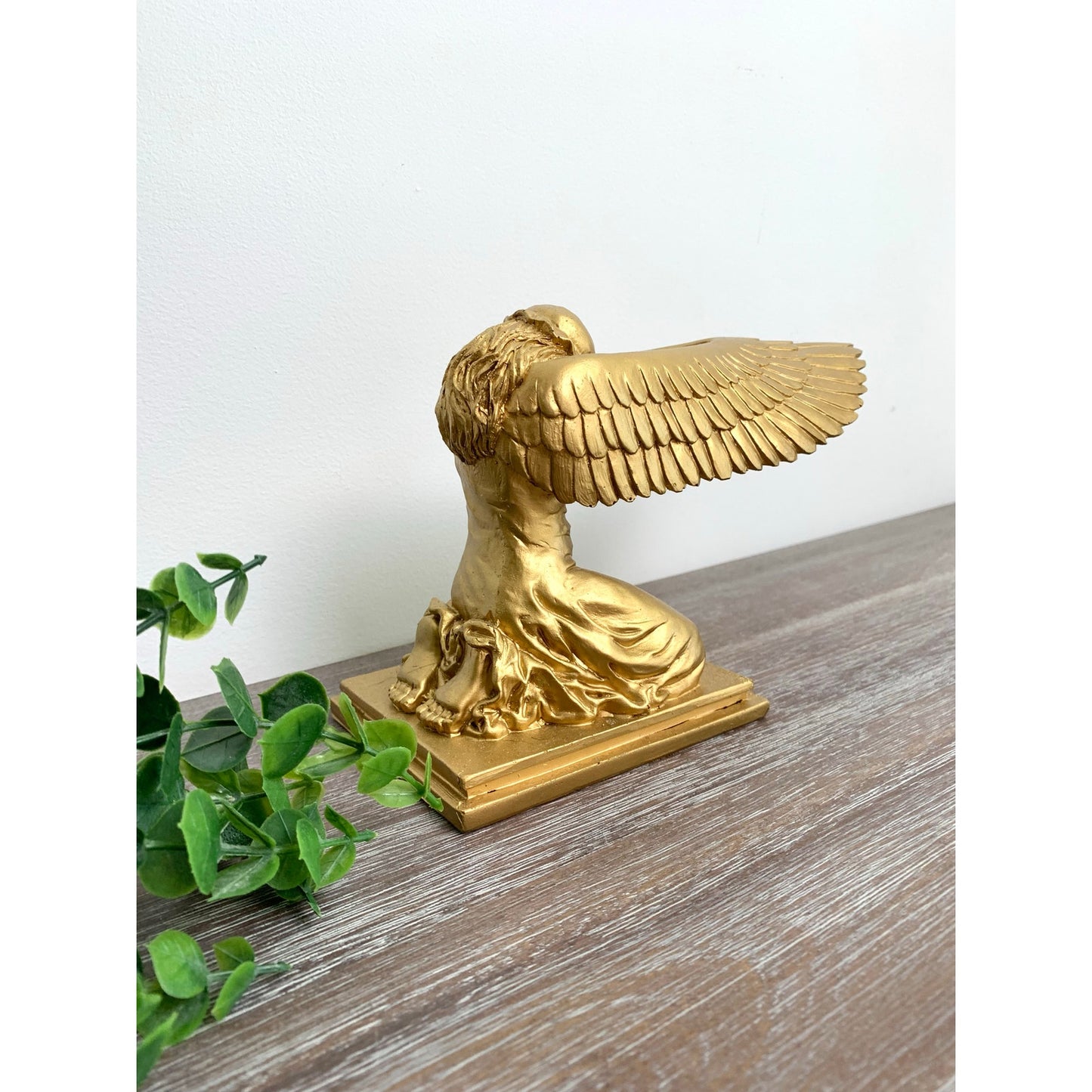 Vintage Gilded Winged Lady Statue Golden Bookend Figurine Hollywood Regency