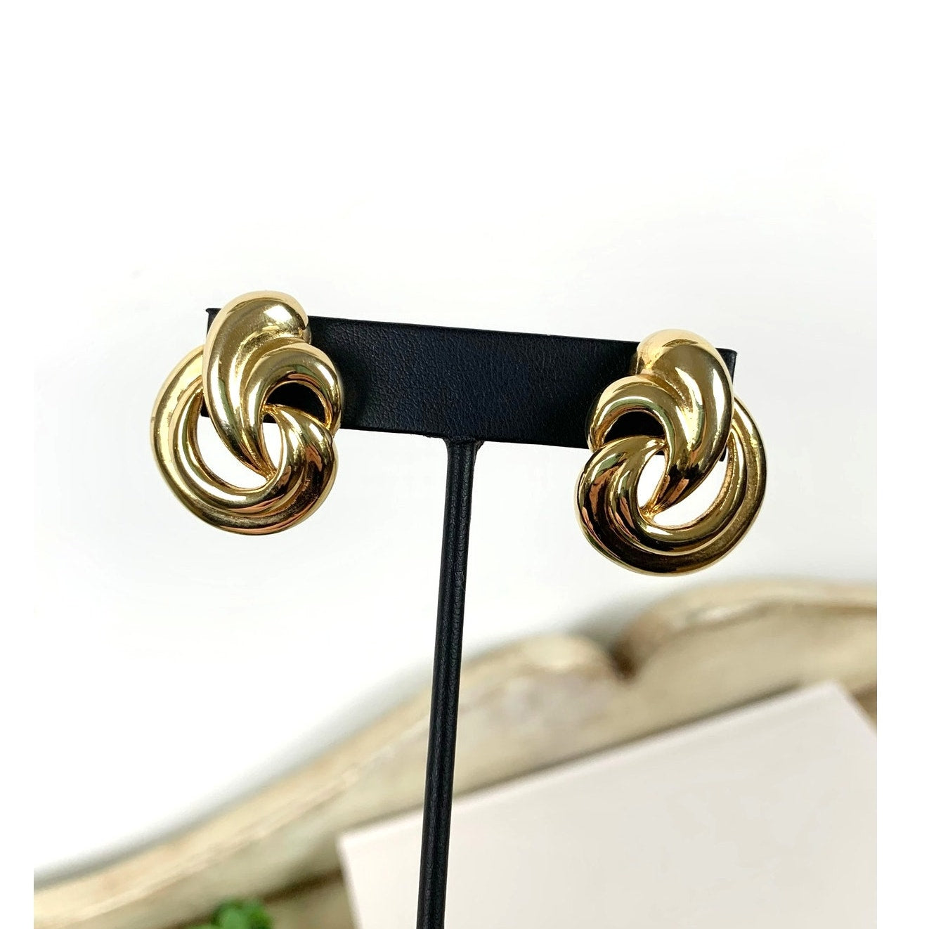 Vintage Goldtone Earrings Chunky Post Back Statement Jewelry 1980s Style Glam