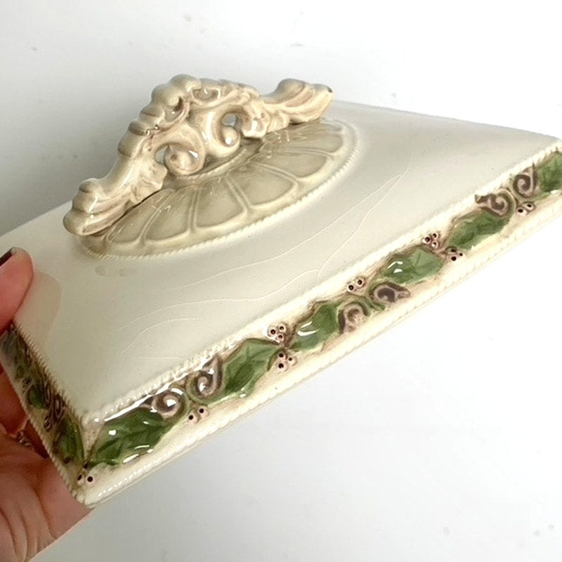 Vintage Ceramic Christmas Lidded Serving Dish with Holly Trim Holiday Tableware