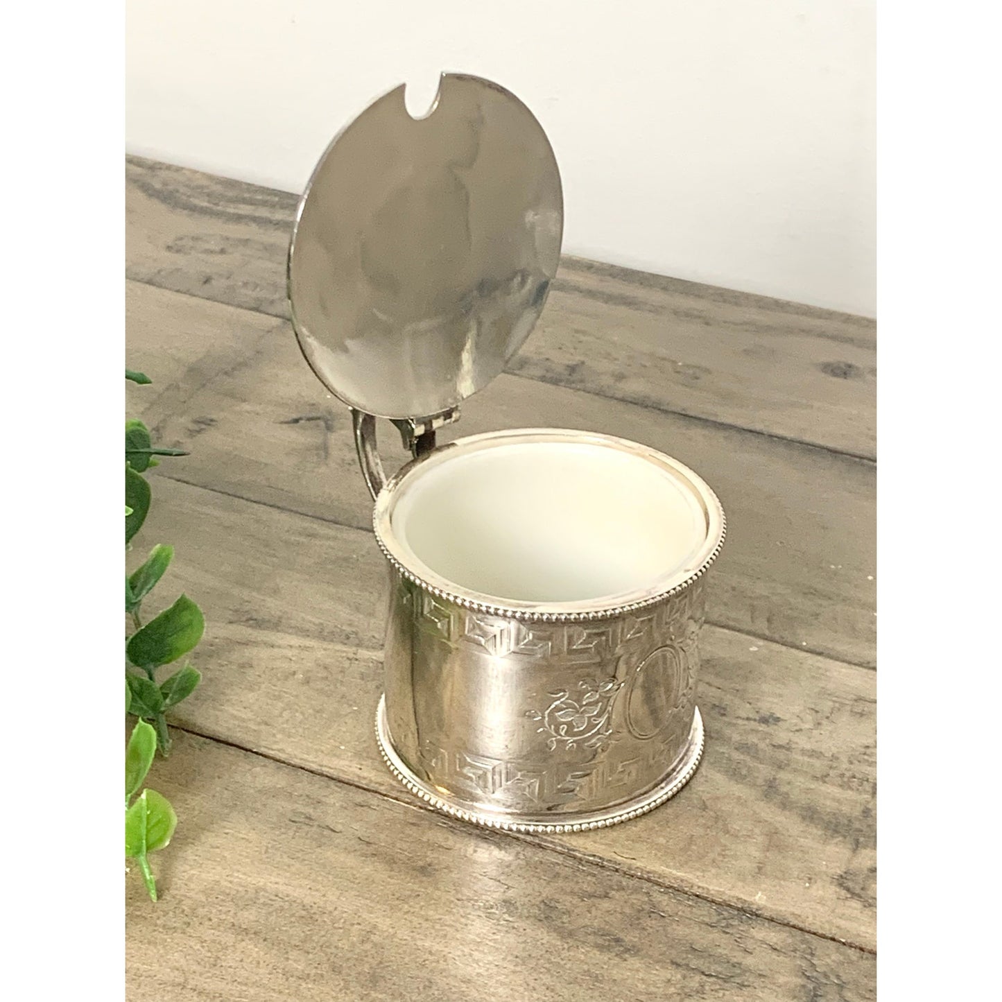 Vintage Silverplated Mustard Pot with Hinged Lid and Spoon EPNS Serving Dish jar Sugar Old Money