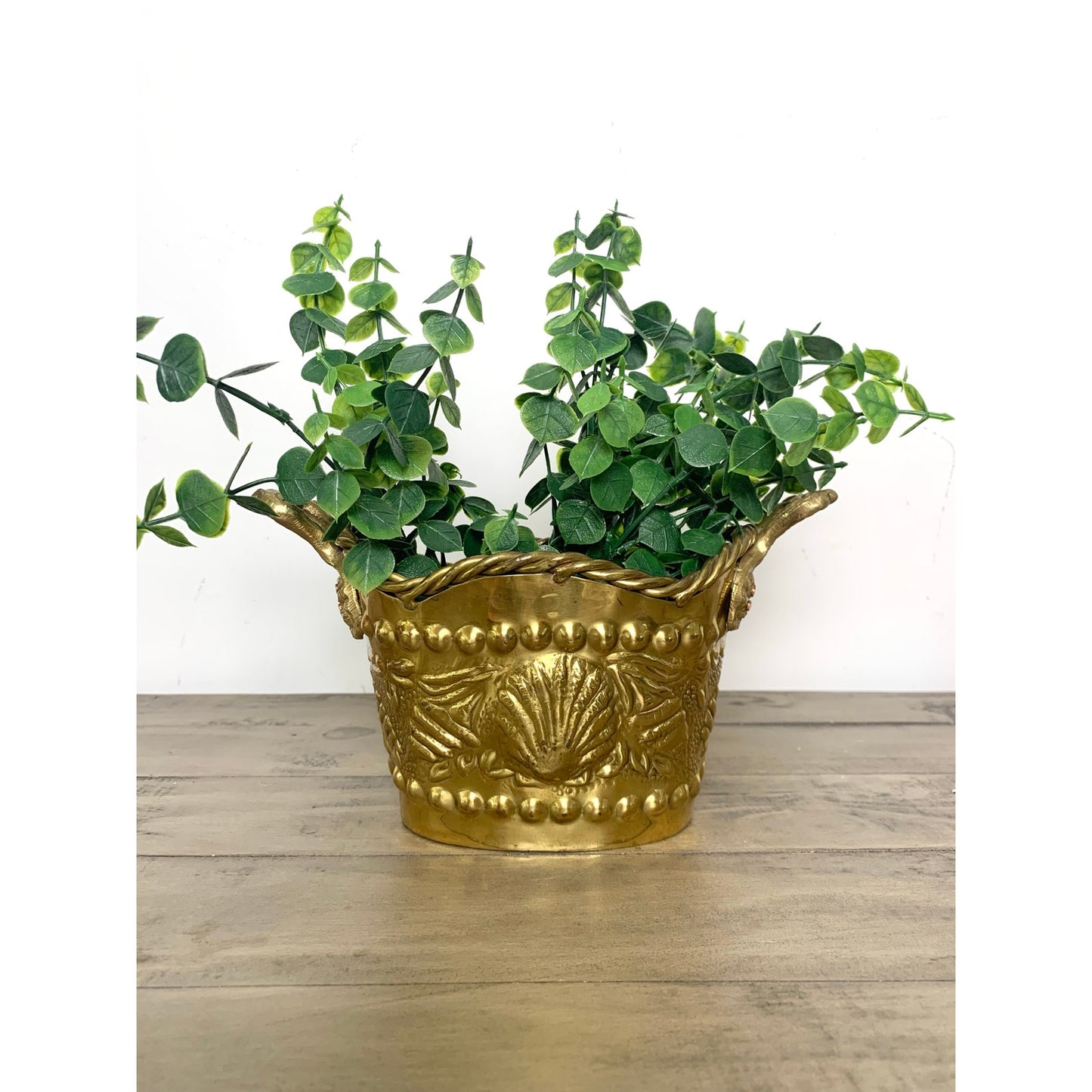 Vintage Brass Planter Basket with Handles – Made in India, Coastal Shell Cottage