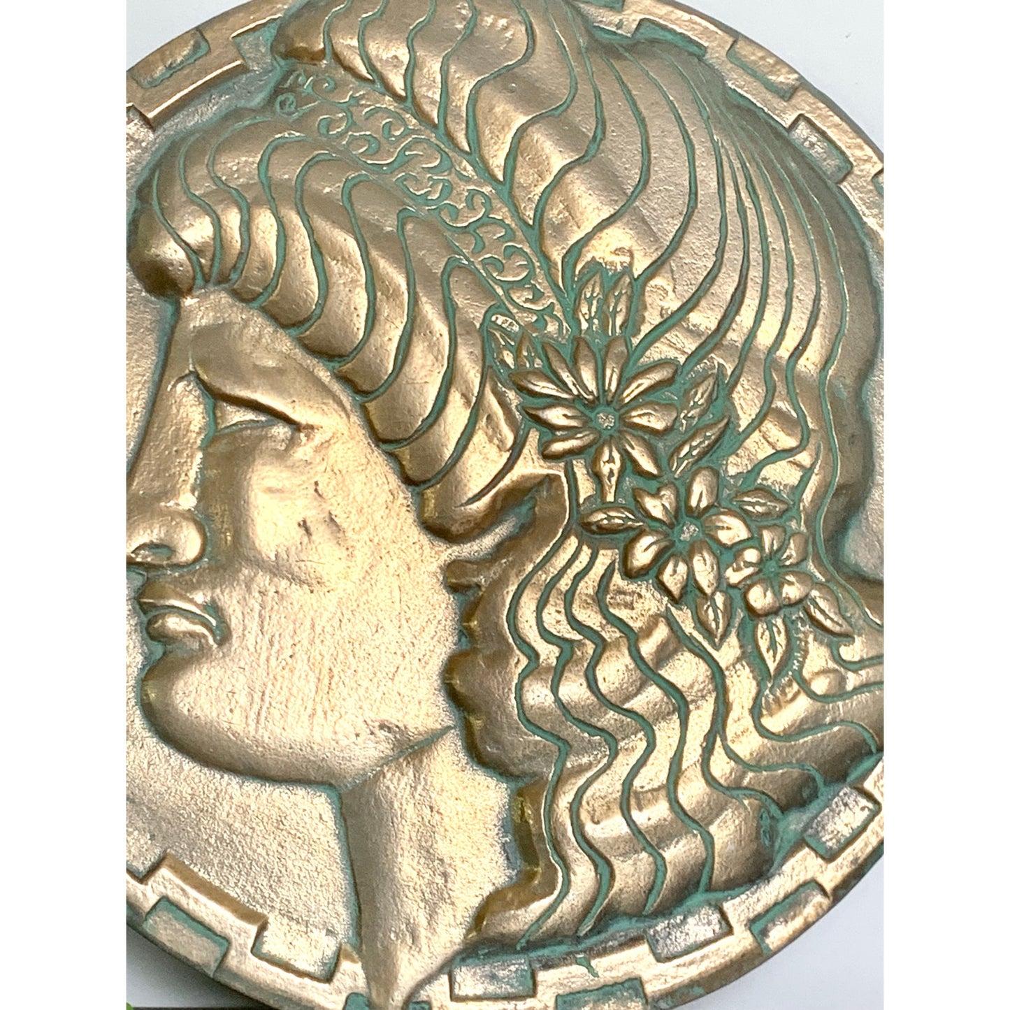 Vintage 1966 Scovill Metal Medallion Wall Hanging - Greek Old Money Old World