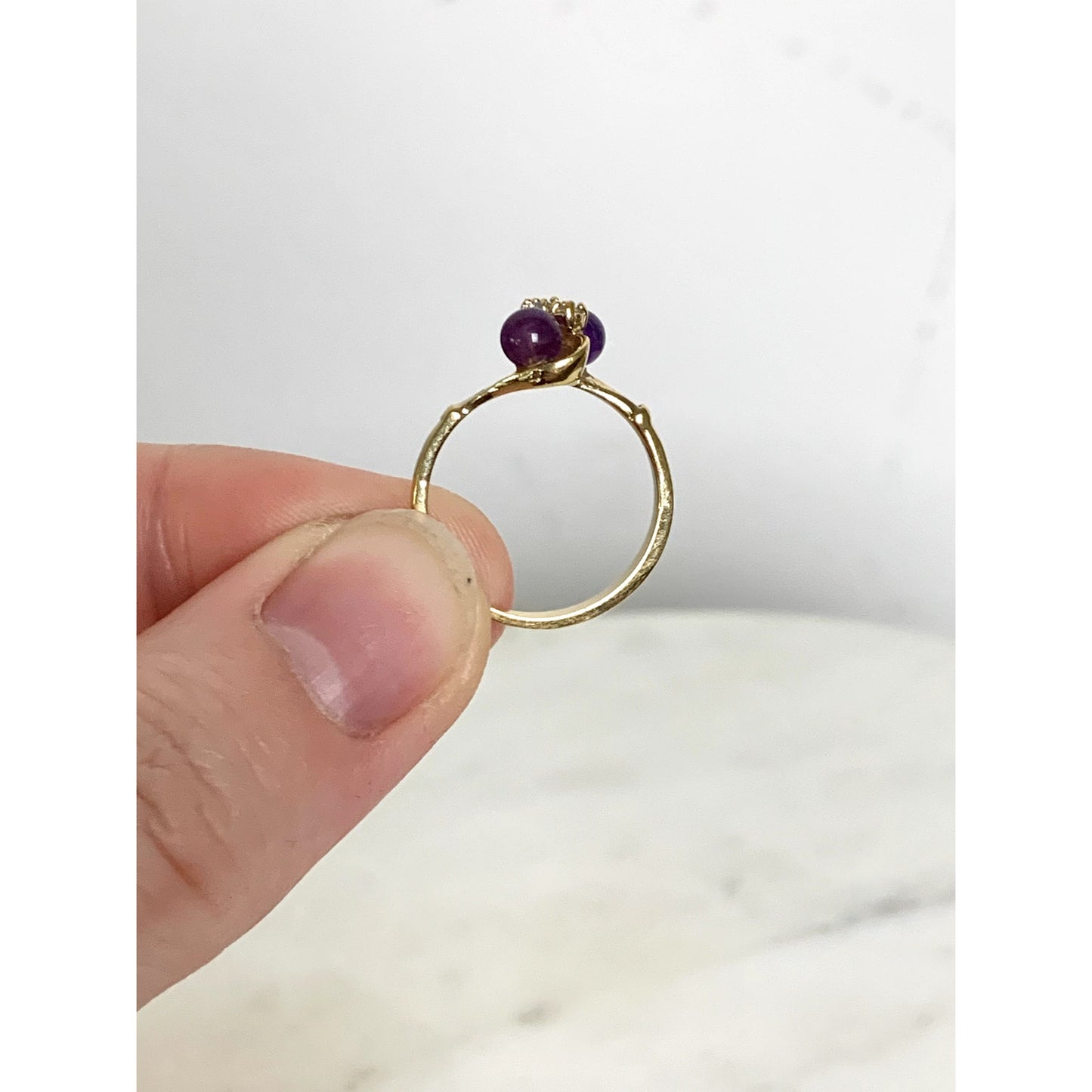 Vintage Gold-Plated Amethyst & CZ Accent Ring – Size 6.25