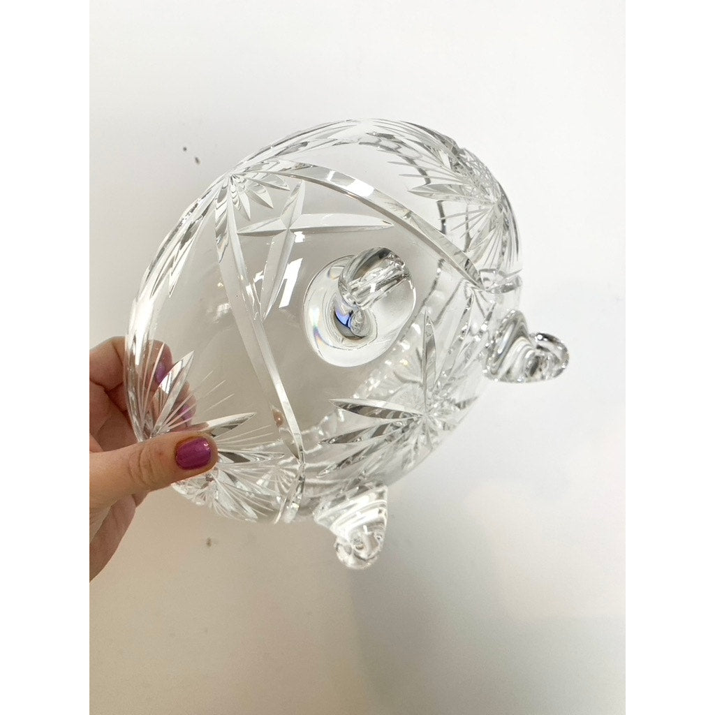 Vintage Cut Crystal Footed Bowl Starburst Centerpiece Vase Fruit Bowl on Three Feet Elegant Serving