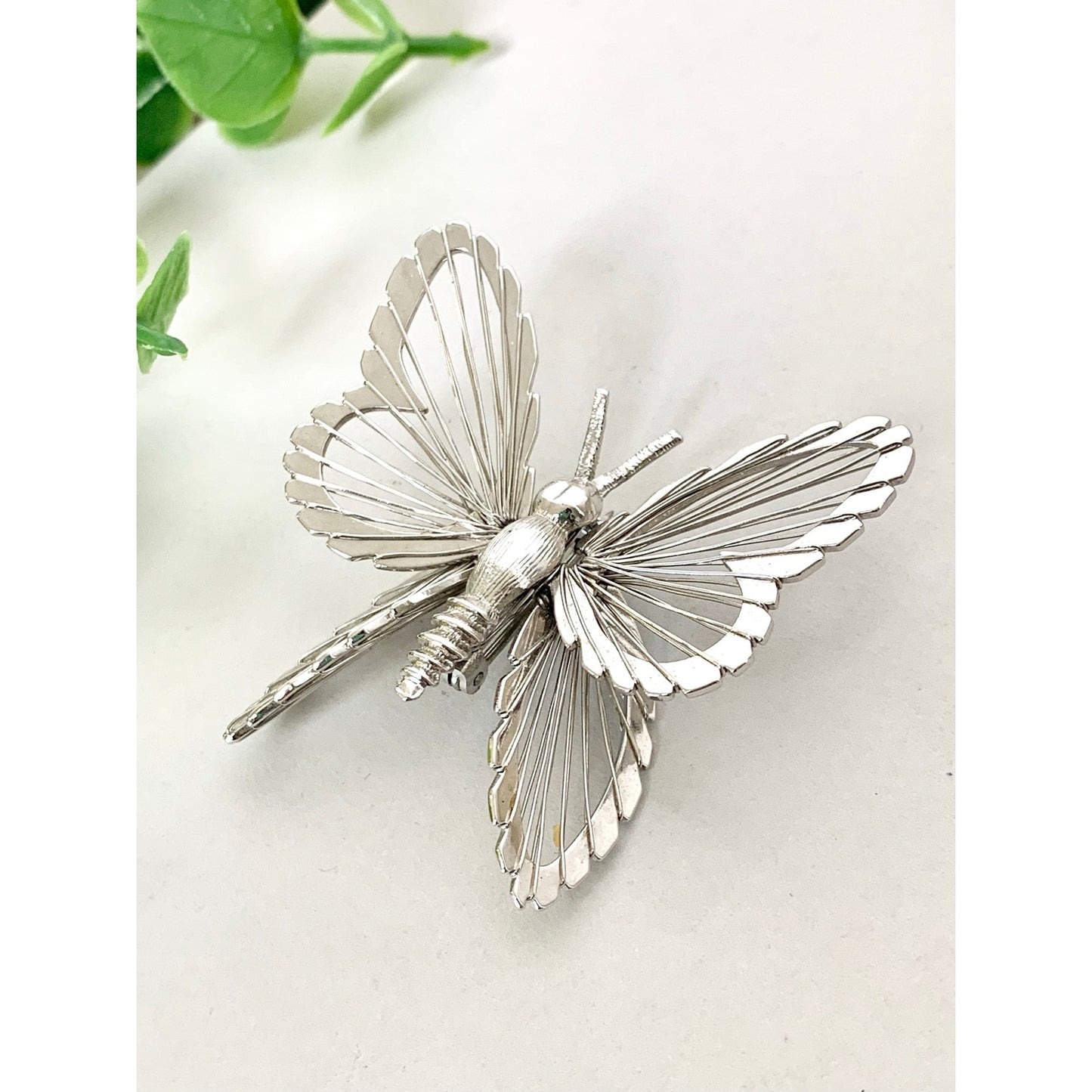 Vintage Monet Butterfly Brooch Silvertone Filigree Wing Pin Signed Statement Nature Jewelry