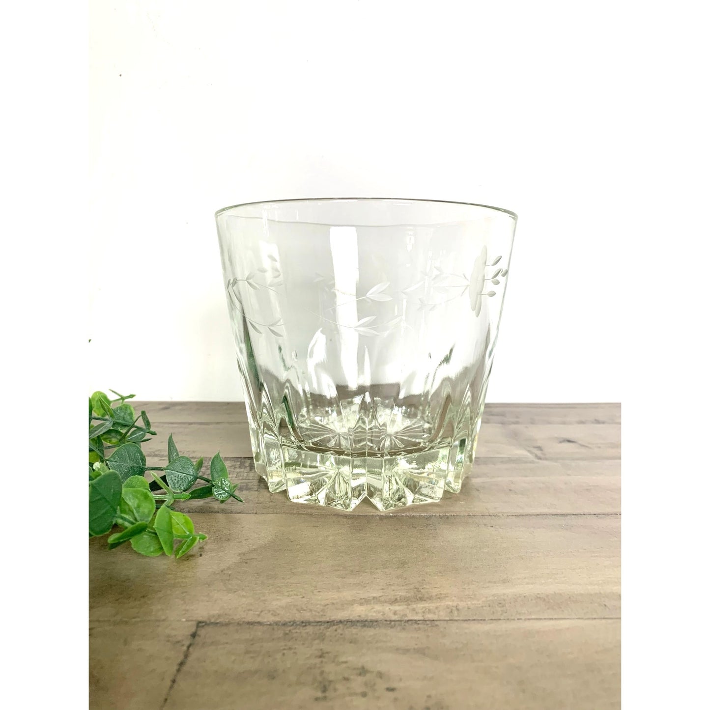 Vintage Princess House Etched Glass Ice Bucket with Floral Band and Starburst Base