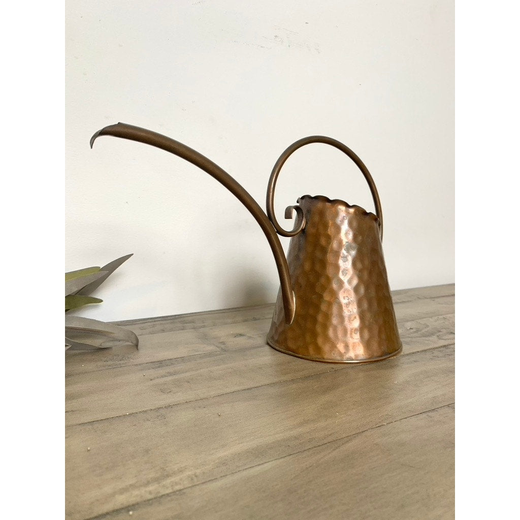 Vintage Hammered Copper Watering Can with Curved Handle and Long Spout Vase