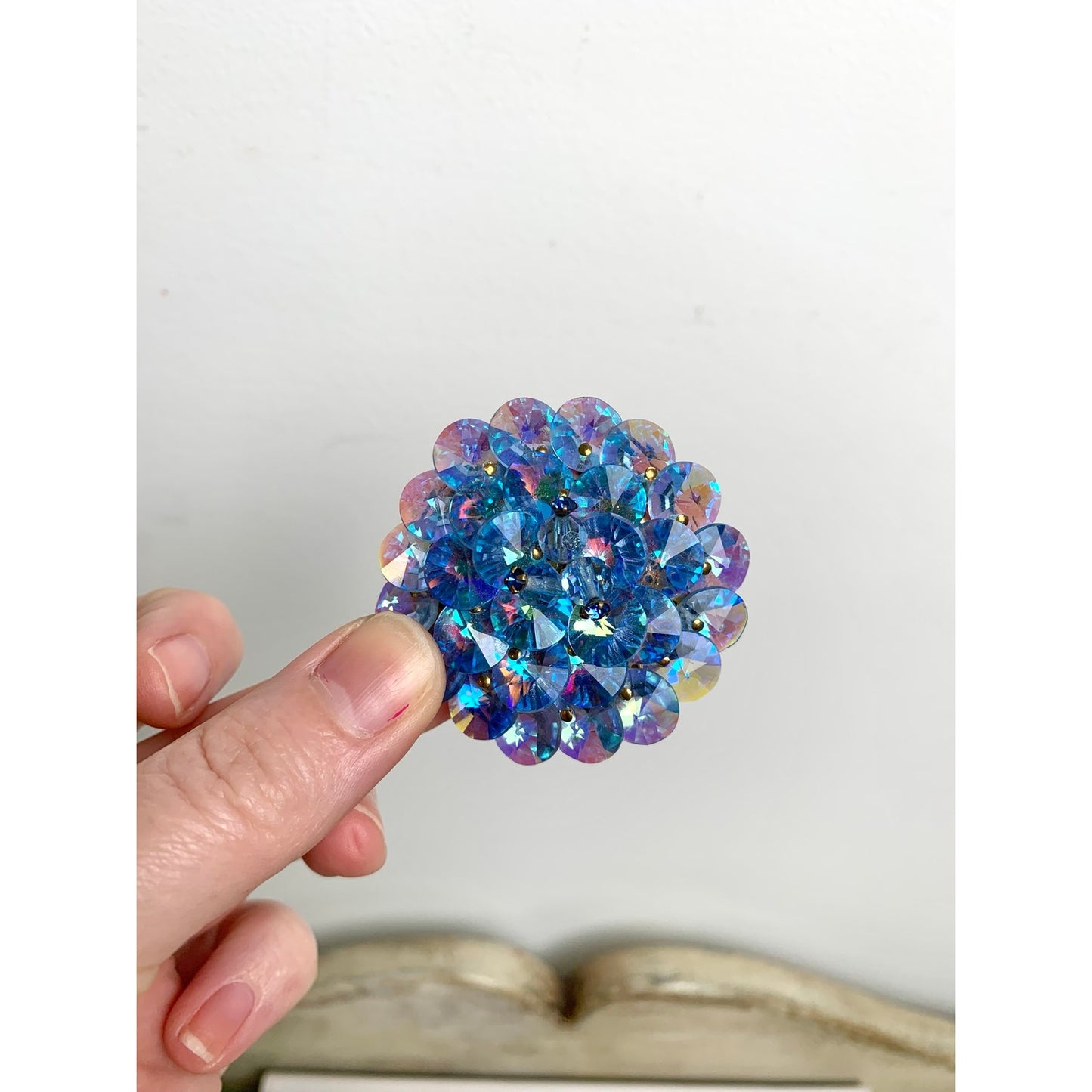 Vintage Aurora Borealis Rhinestone Brooch Blue AB Crystal Statement Pin