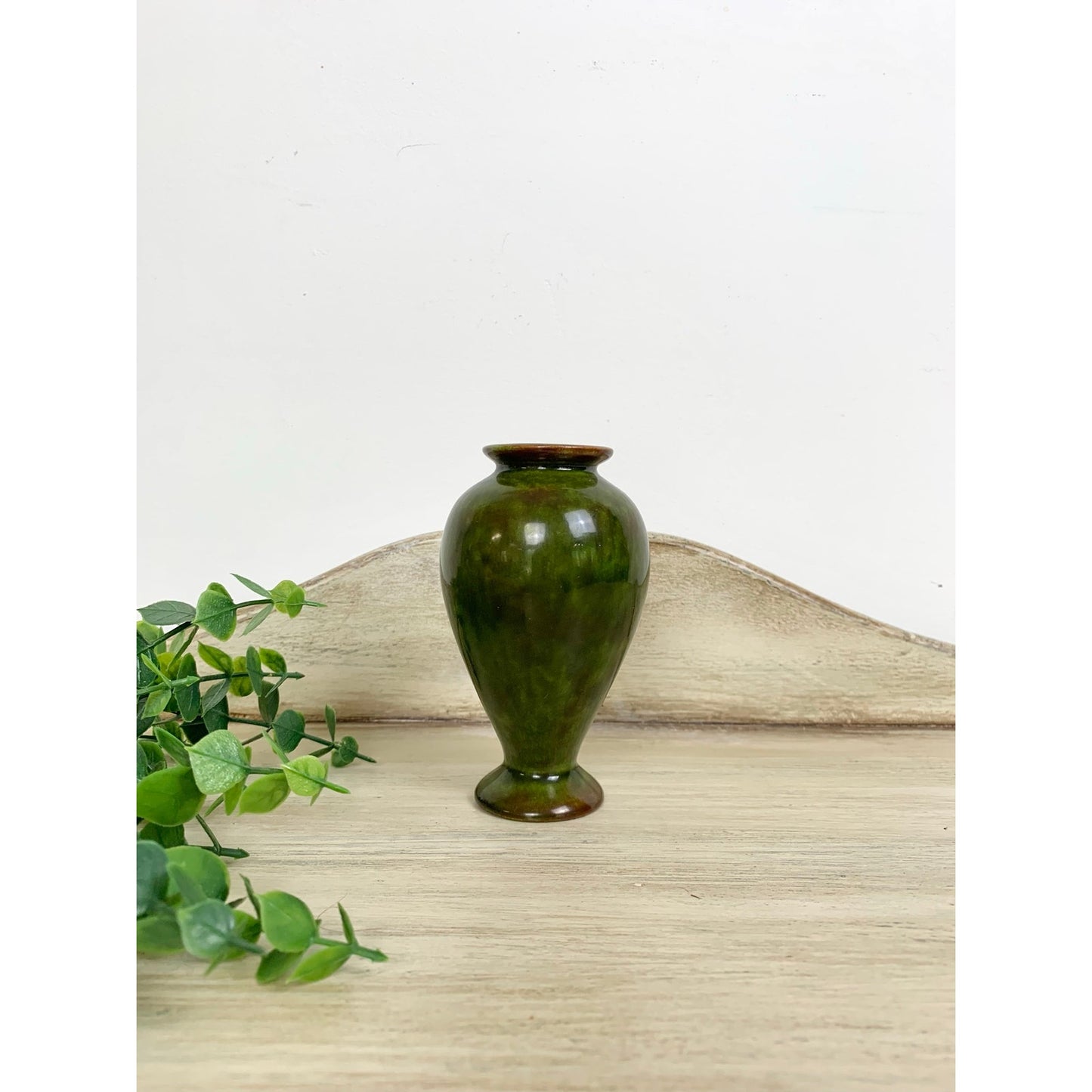 Vintage Studio Pottery Vase Moss Green Signed Gail Art Pottery Mid Century Cottage