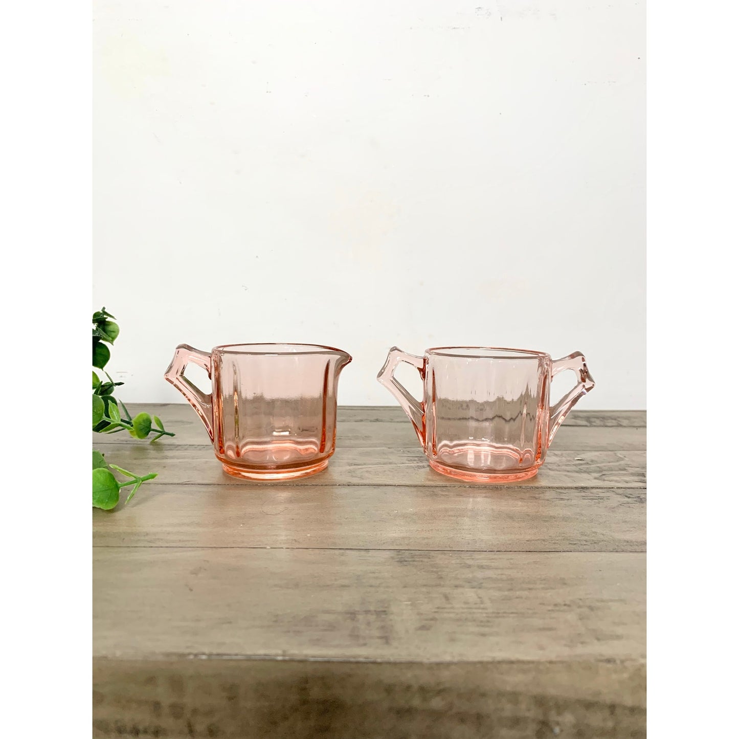 Vintage Cambridge Pink Depression Glass Cream and Sugar Set with Caddy