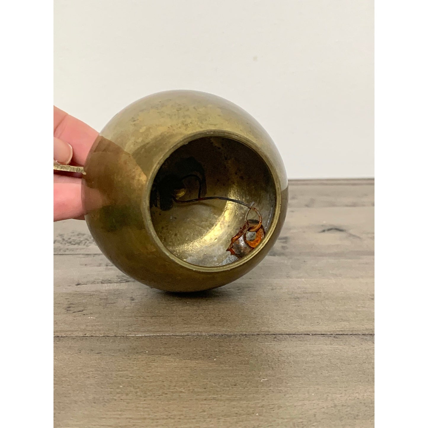 Vintage Brass Apple Bell Handmade India Leaf Handle Retro Fall Gold Teacher MCM