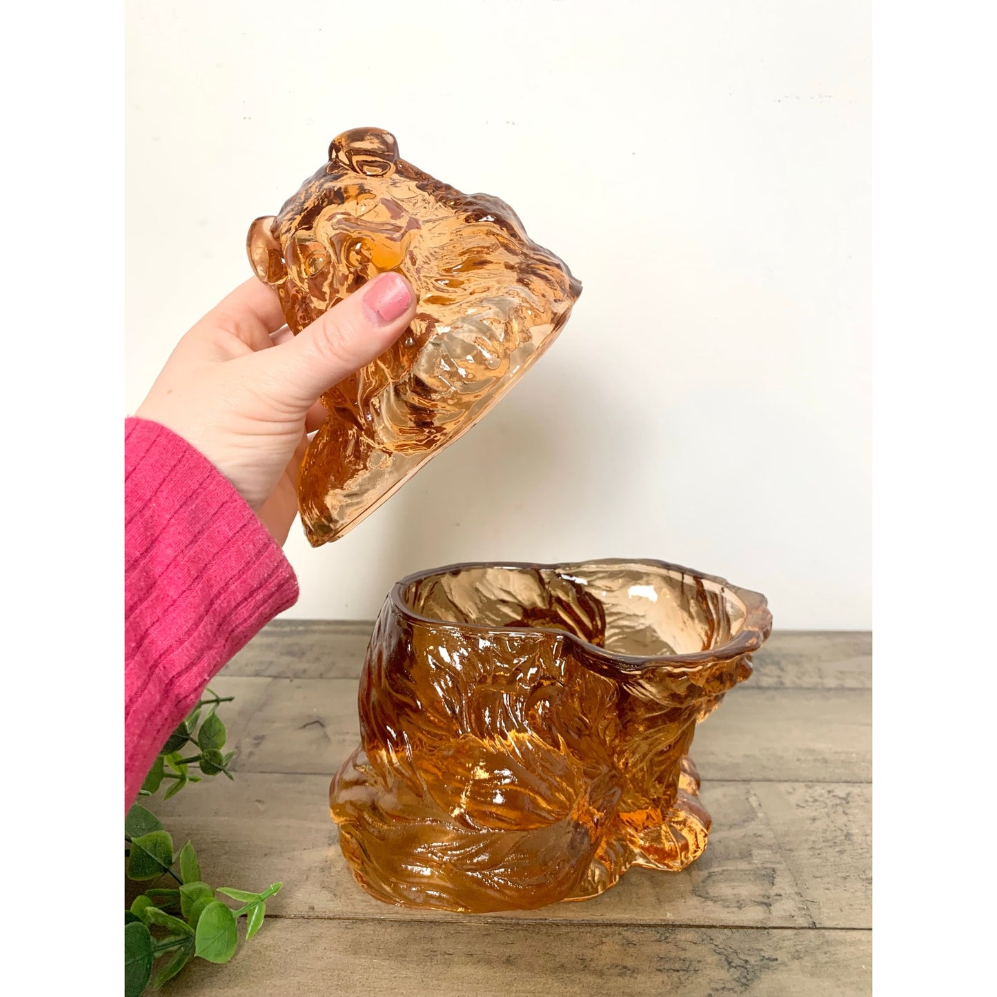 Vintage Pink Amber Glass Collie Dog Cookie Jar Apothocary Mid Century Dog Canister