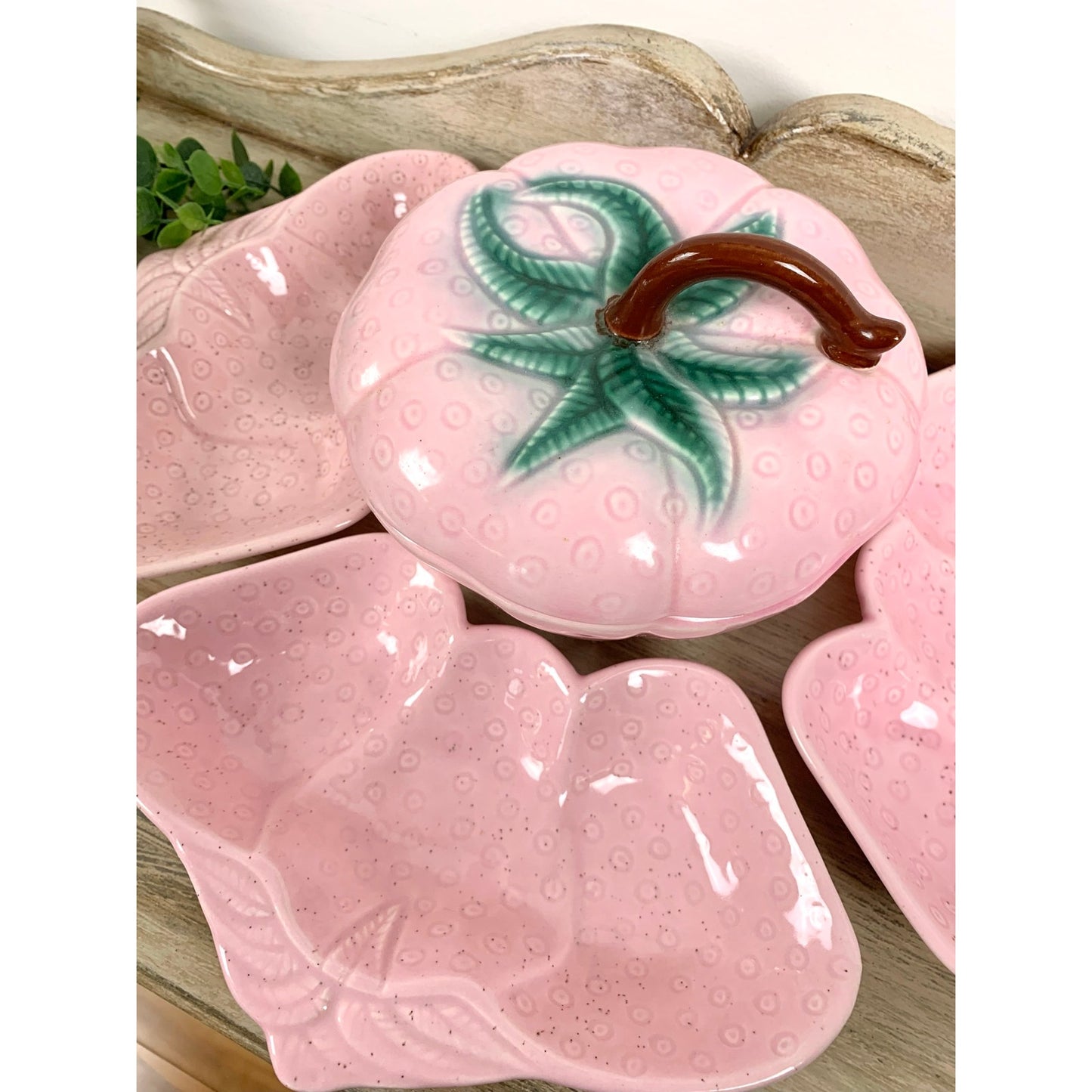 Vintage Pink Strawberry Ceramic Serving Set