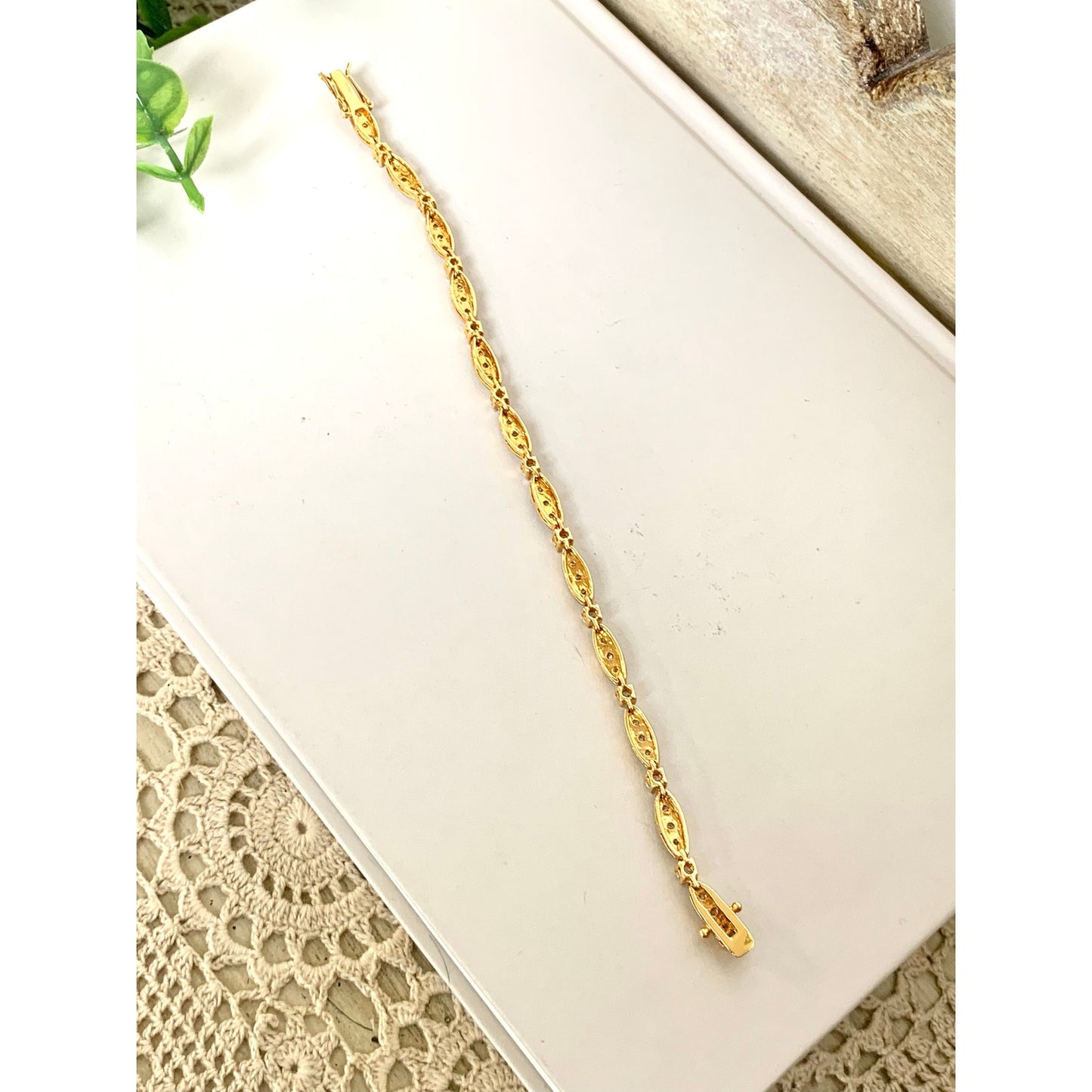 Vintage Goldtone Rhinestone Tennis Bracelet Art Deco Style Crystal Glam Jewelry