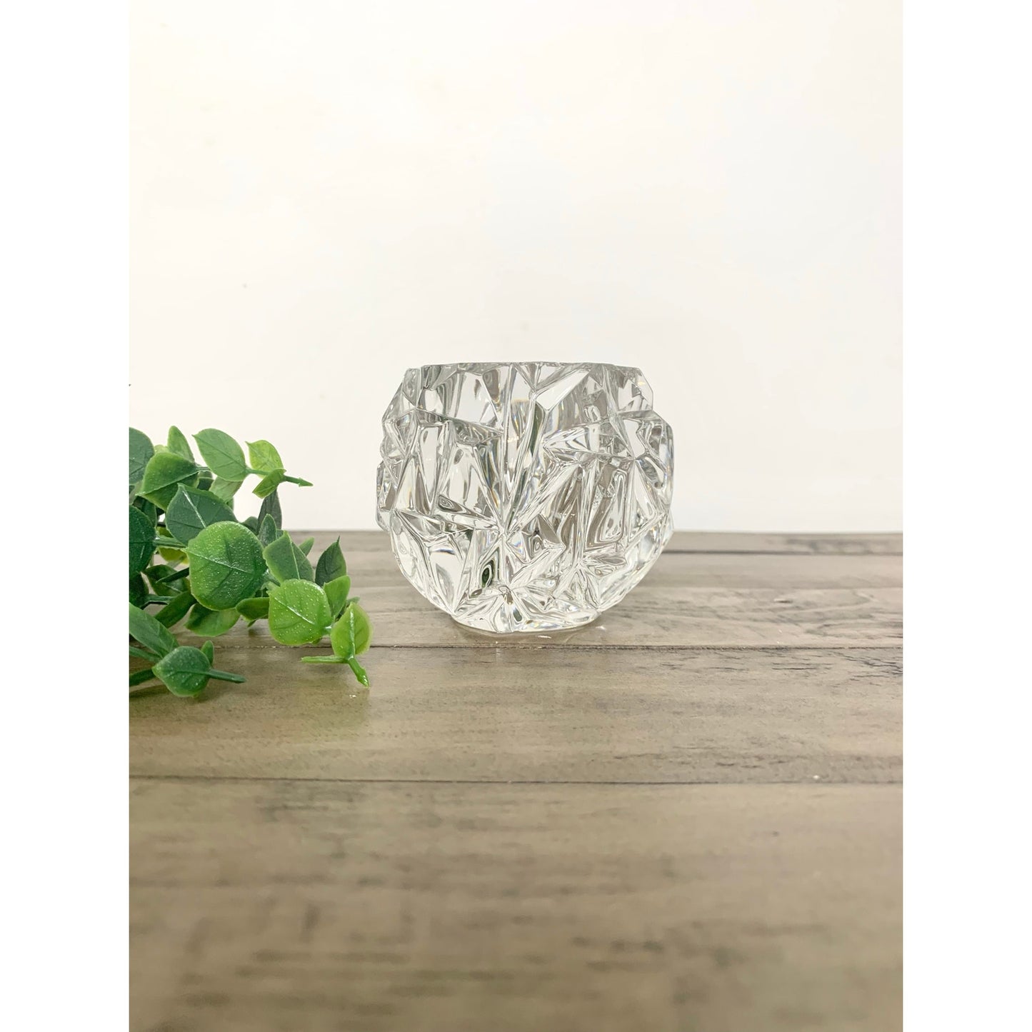 Tiffany & Co. Crystal Faceted Candle Votive Holder – Signed Clear Rock Cut Glass