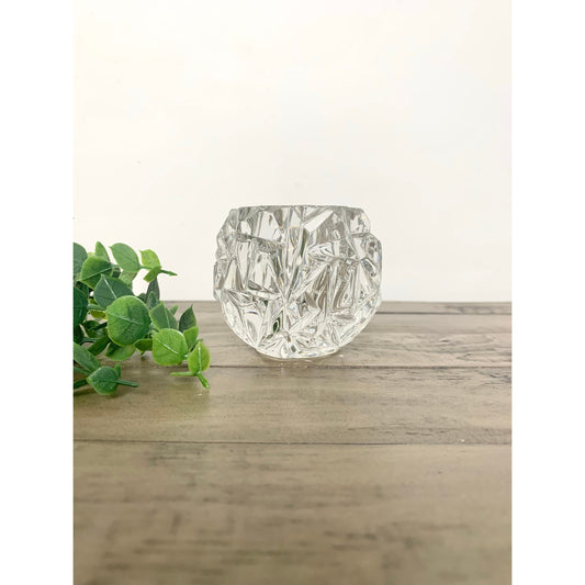 Tiffany & Co. Crystal Faceted Candle Votive Holder – Signed Clear Rock Cut Glass