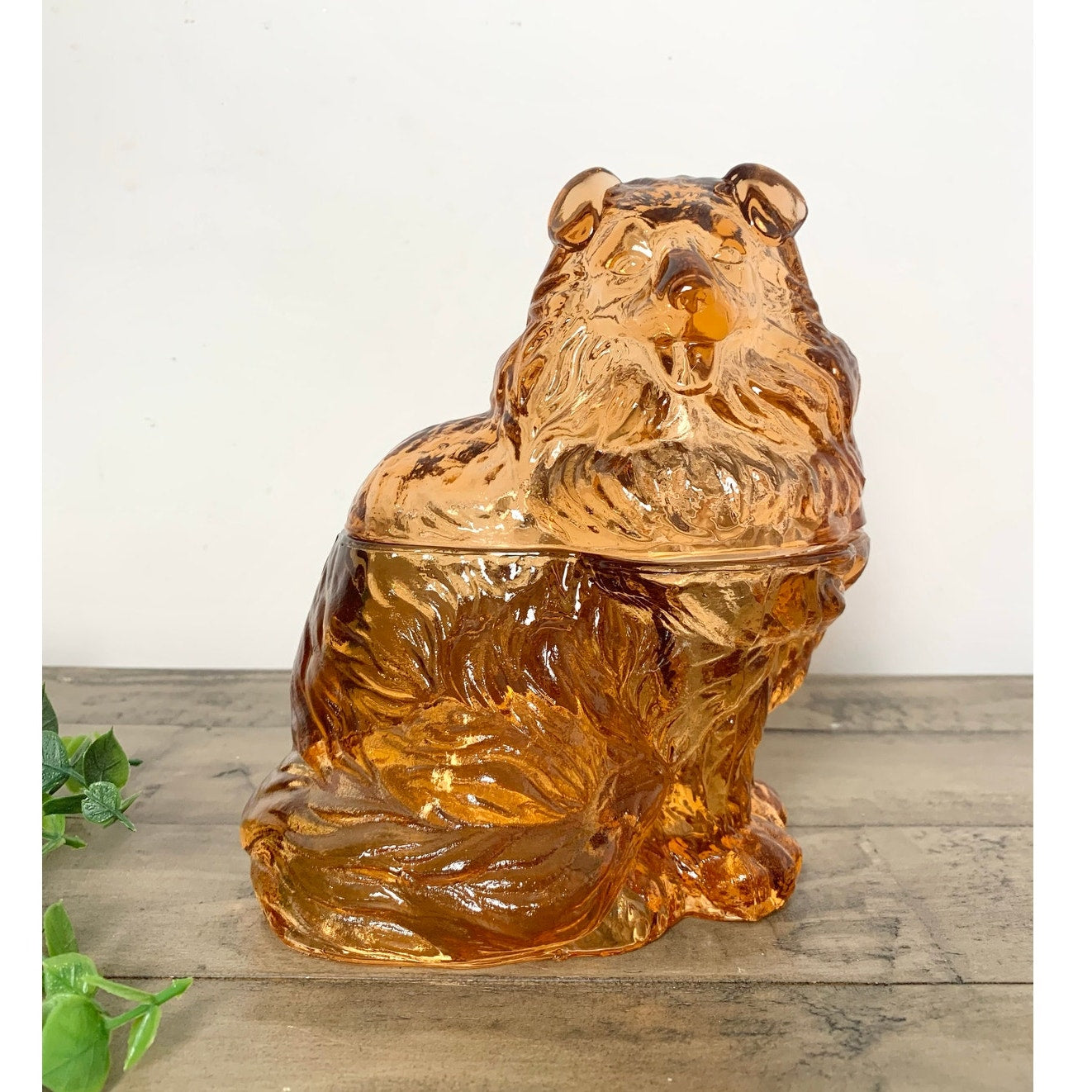 Vintage Pink Amber Glass Collie Dog Cookie Jar Apothocary Mid Century Dog Canister