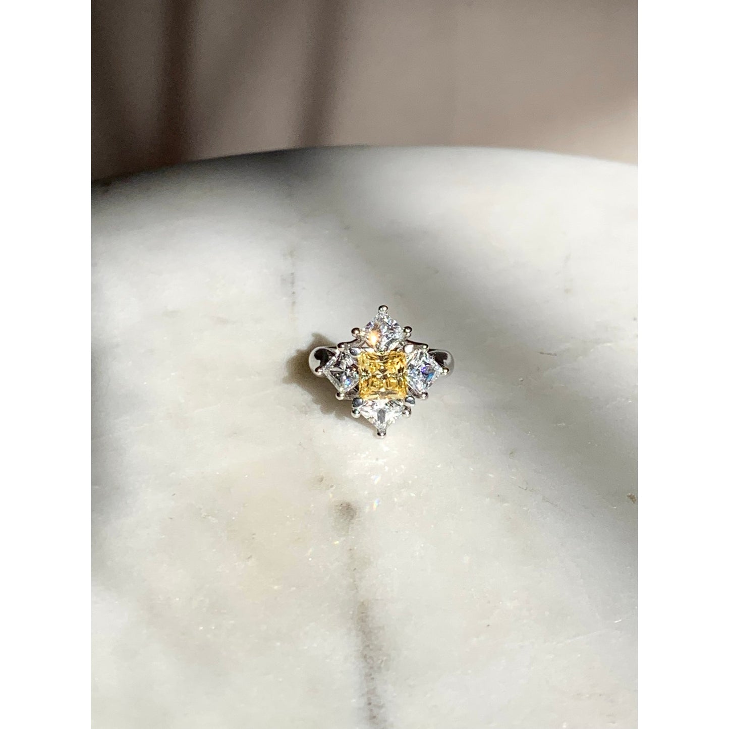 Sterling Silver Princess Cut Yellow and Clear Cubic Zirconia Ring Size 5.25 925