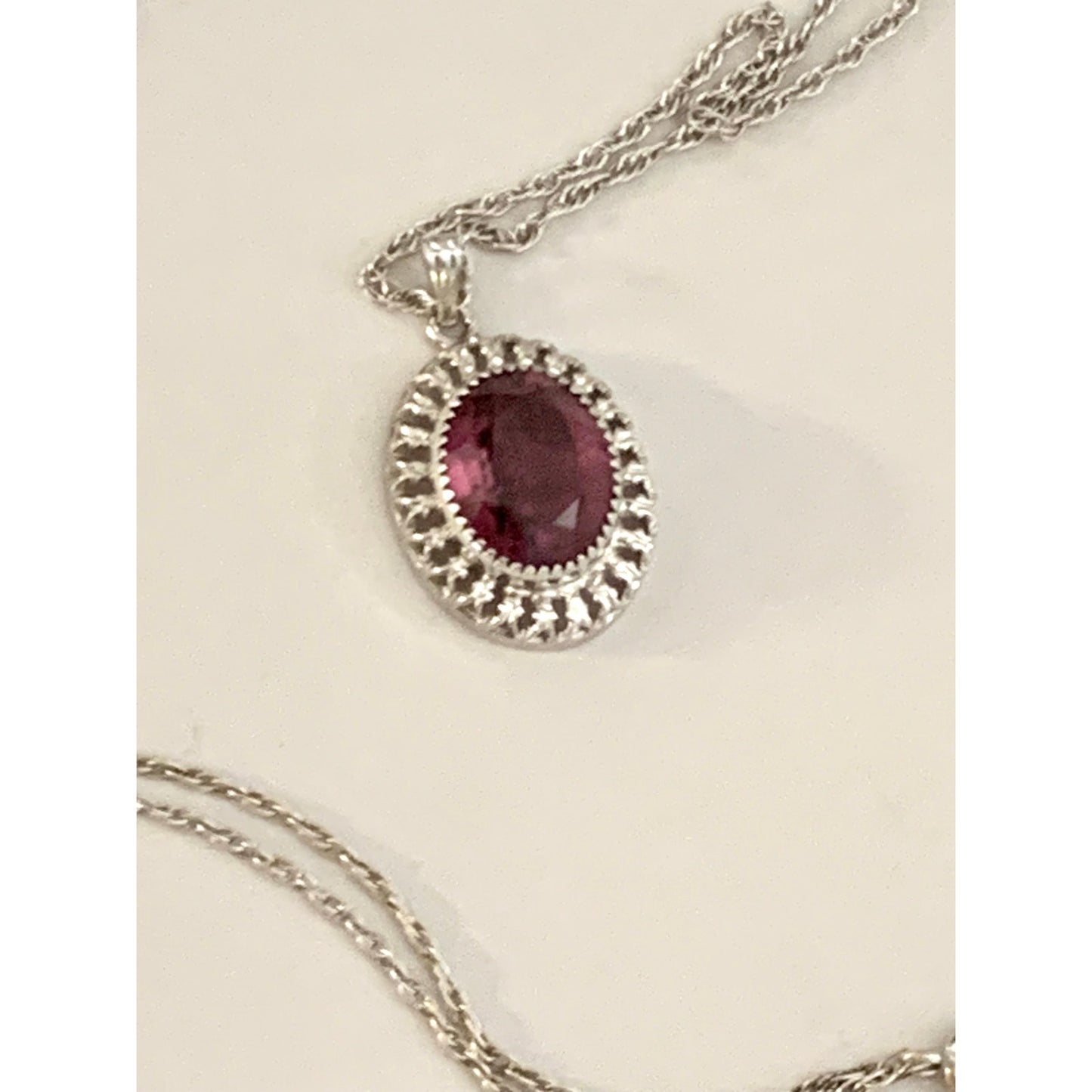 Vintage Sterling Silver Amethyst Purple Halo Pendant Necklace 25 Inch Chain