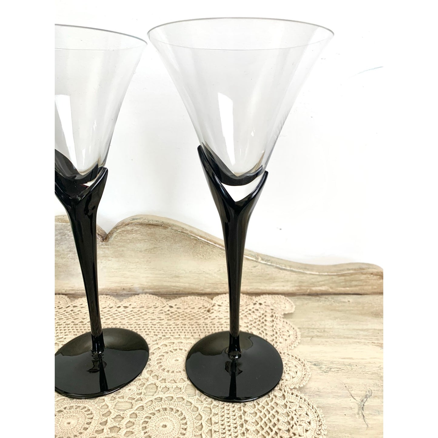 Vintage Mikasa Vogue Onyx Martini Glasses Set of 3 Black Stem Cocktail Glasses Barware Elegant