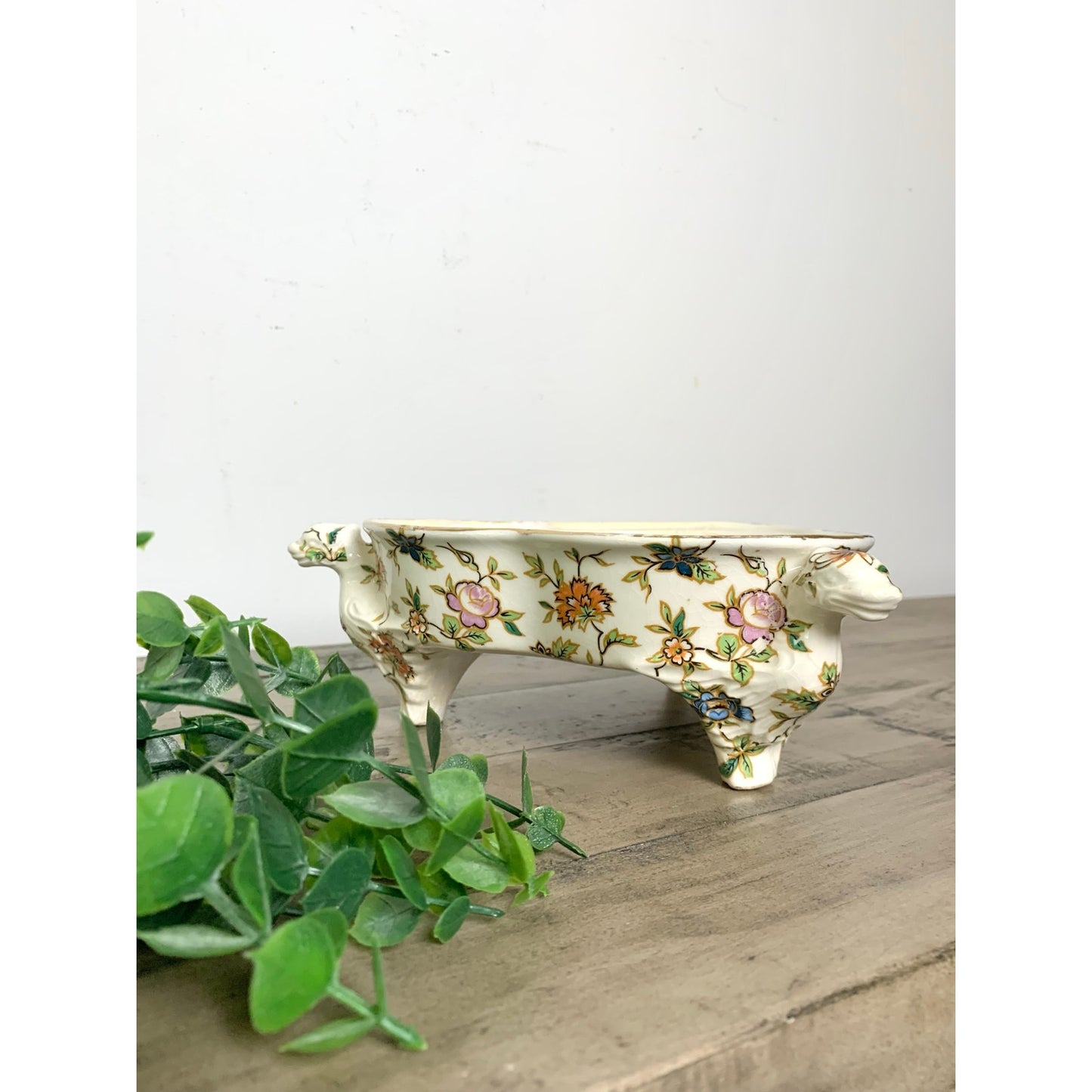 Vintage Japan Floral Ceramic Dish Trinket Serving Lusterware Bowl Catchall Retro