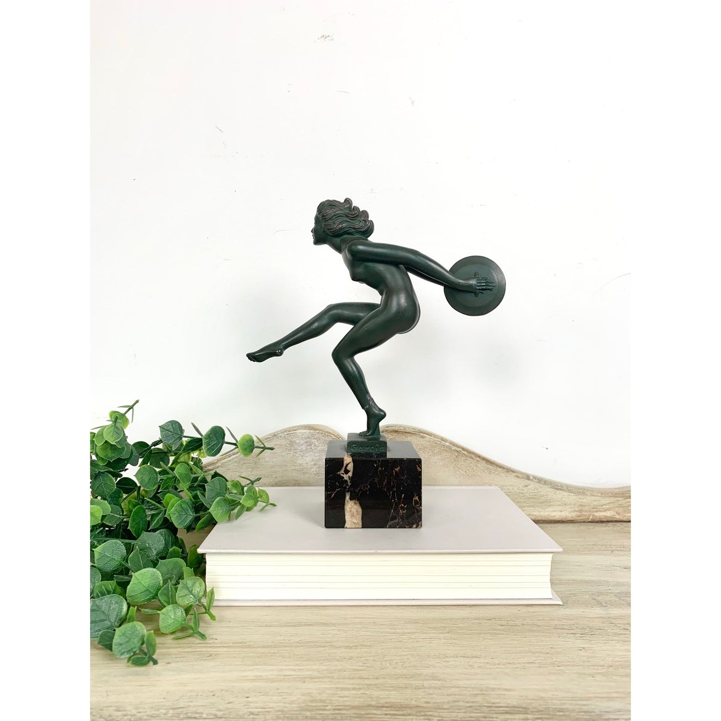 Vintage French Art Deco Garcia Dancer Sculpture Le Verrier Figural Statue Marble Base