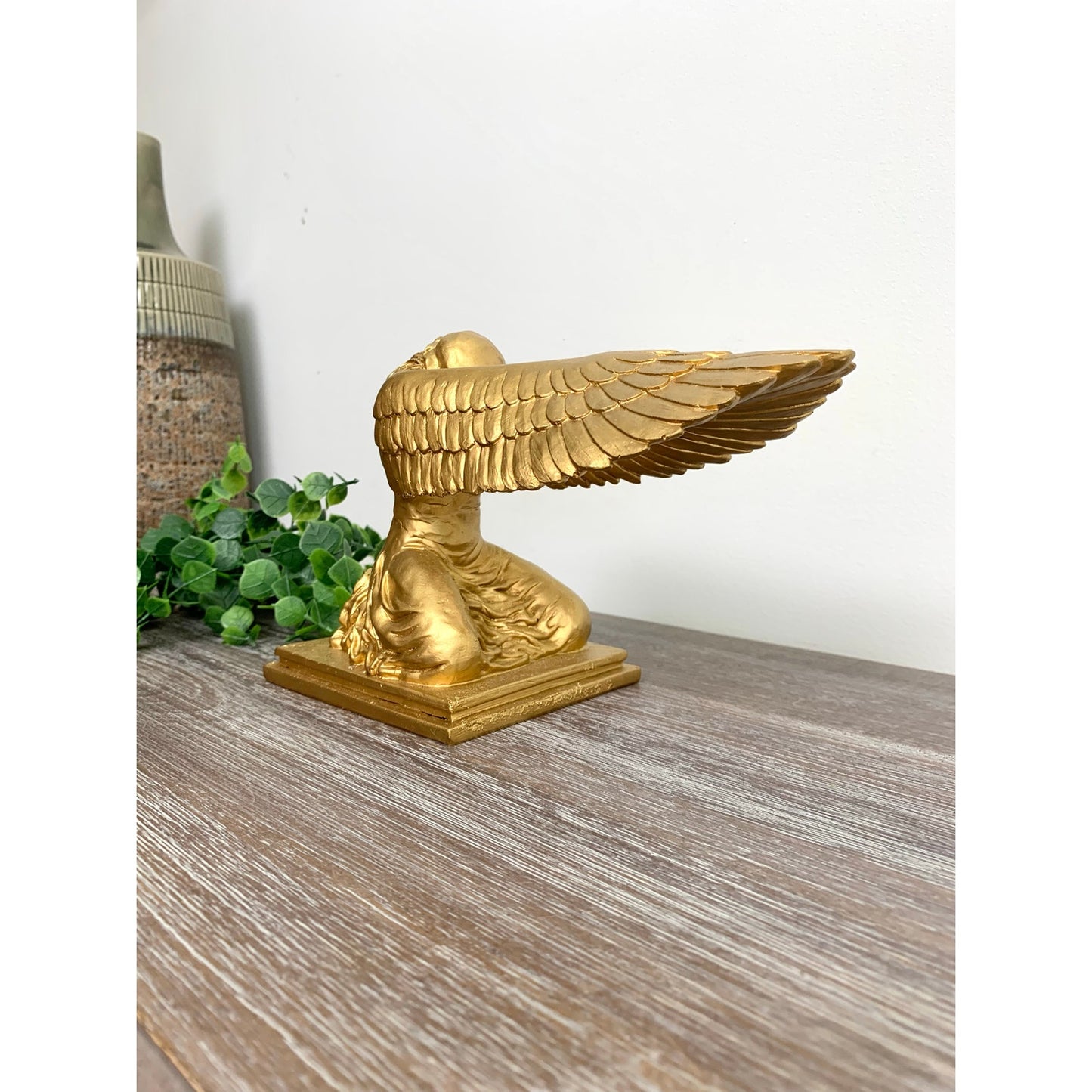 Vintage Gilded Winged Lady Statue Golden Bookend Figurine Hollywood Regency