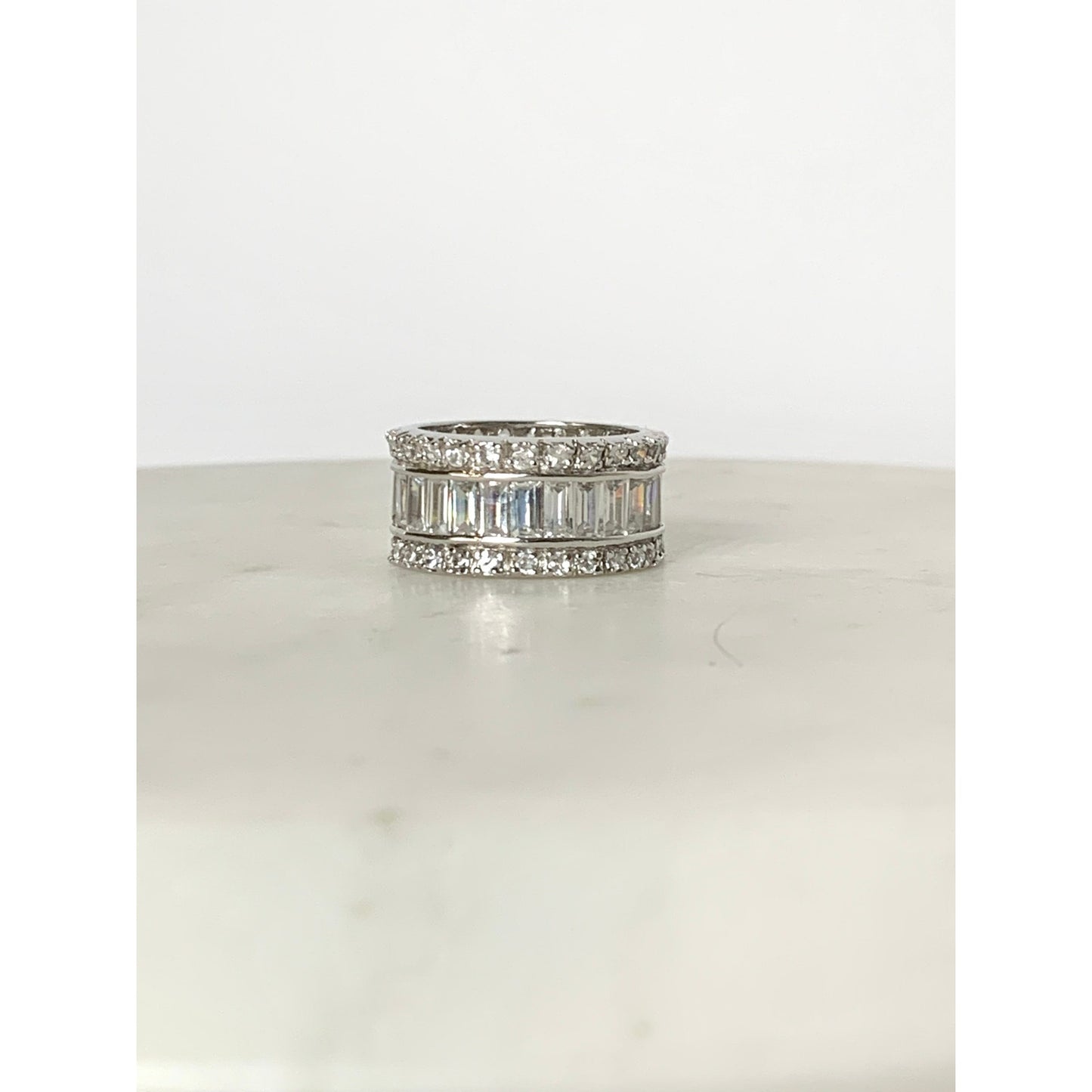 Vintage Sterling Silver Wide Band CZ Eternity Ring Size 8.25 RP 925 Classic Glam