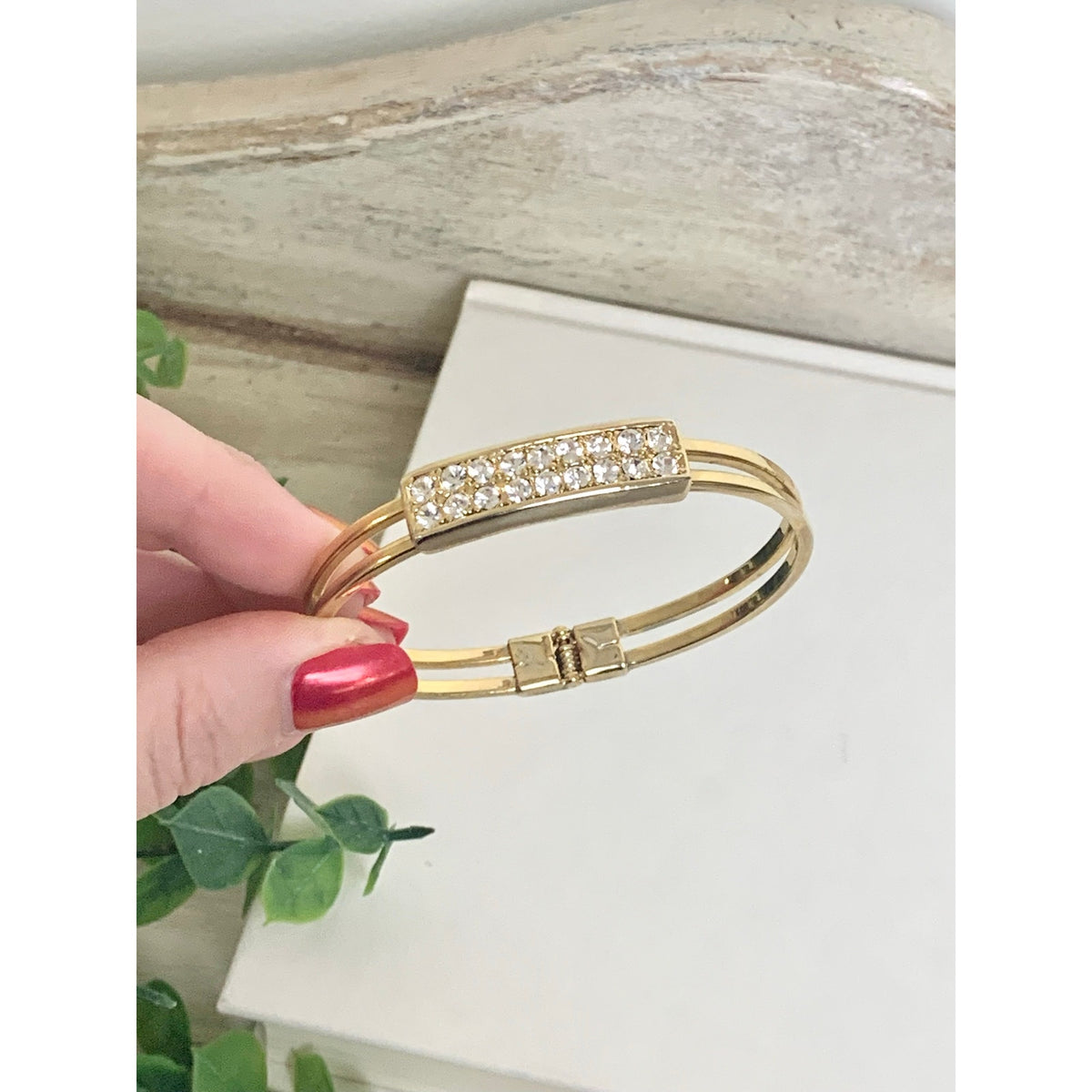 Vintage Goldtone Rhinestone Bangle Bracelet Pave Statement Jewelry Classic Glam