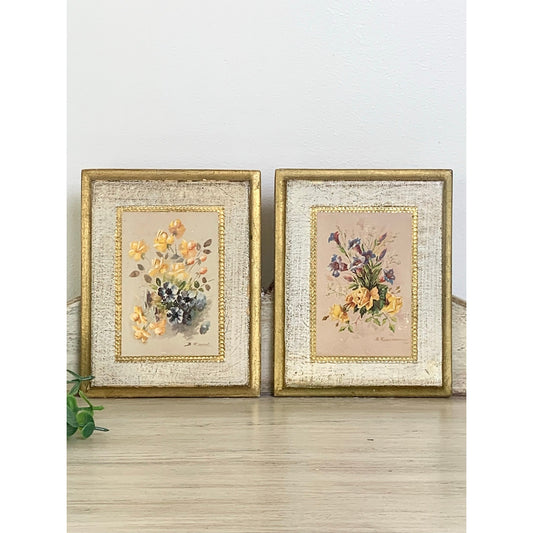 Vintage Italian Florentine Wall Plaques Pair Floral Gold Gilt Decor Hollywood Regency Cottagecore