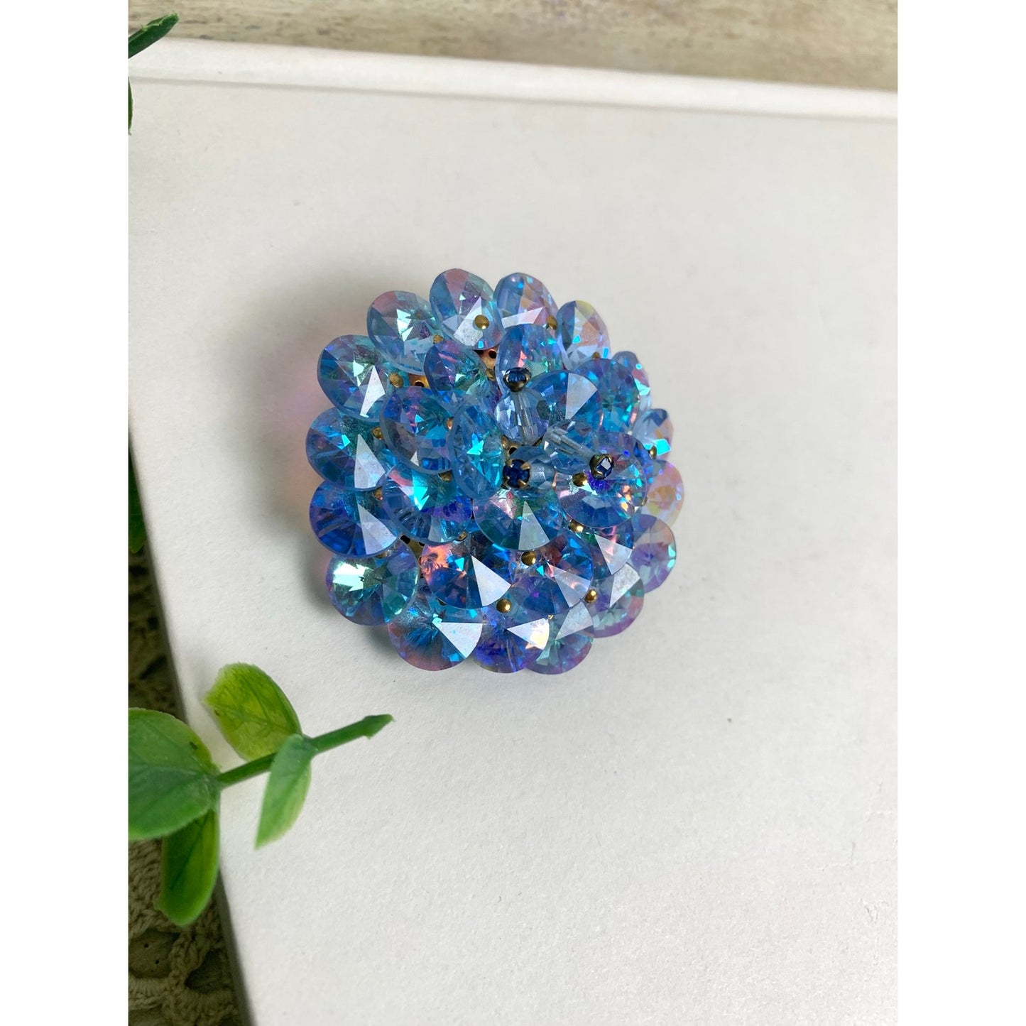 Vintage Aurora Borealis Rhinestone Brooch Blue AB Crystal Statement Pin