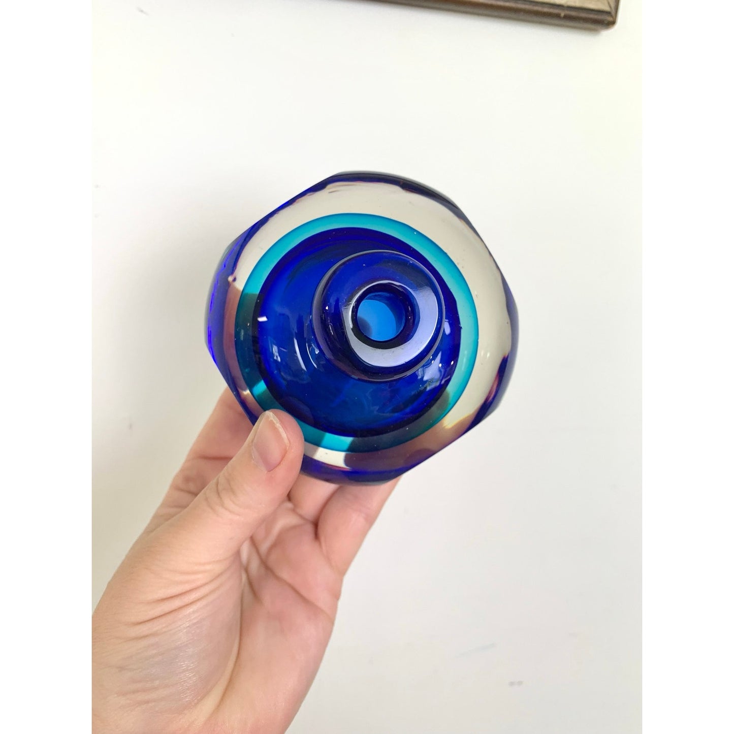 Vintage Murano Glass Perfume Bottle with Stopper Blue Sommerso Art Glass Retro MCM