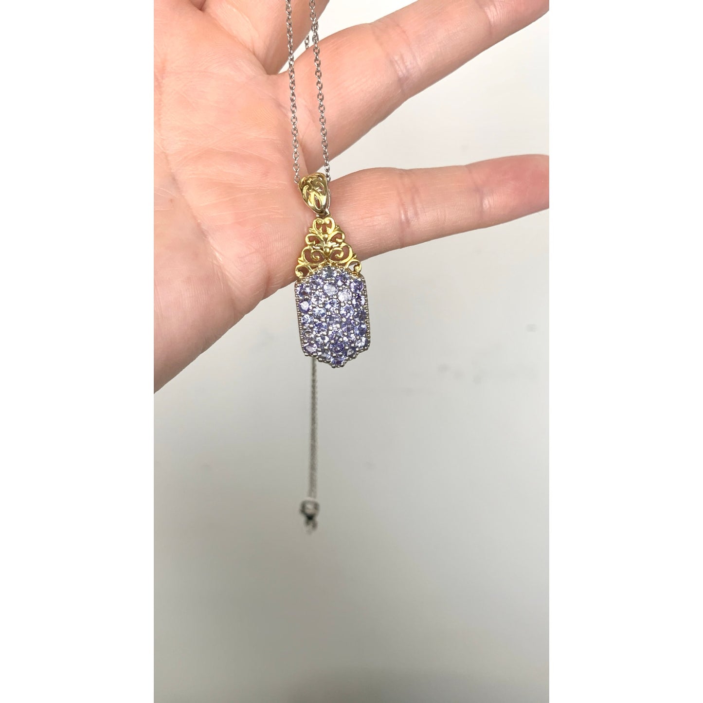 Sterling Silver Tanzanite Pendant Necklace with Gold Filigree Accent, STS 925