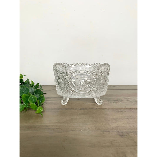 Vintage Hofbauer Germany Crystal Footed Bowl with Bird Medallions Cottagecore Dish