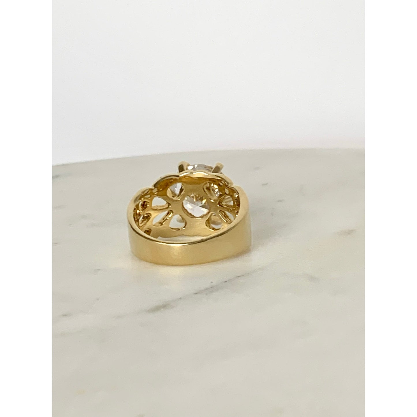 Vintage Uncas Sterling Silver Gold Vermeil Statement Ring CZ Size 8.25 Cocktail